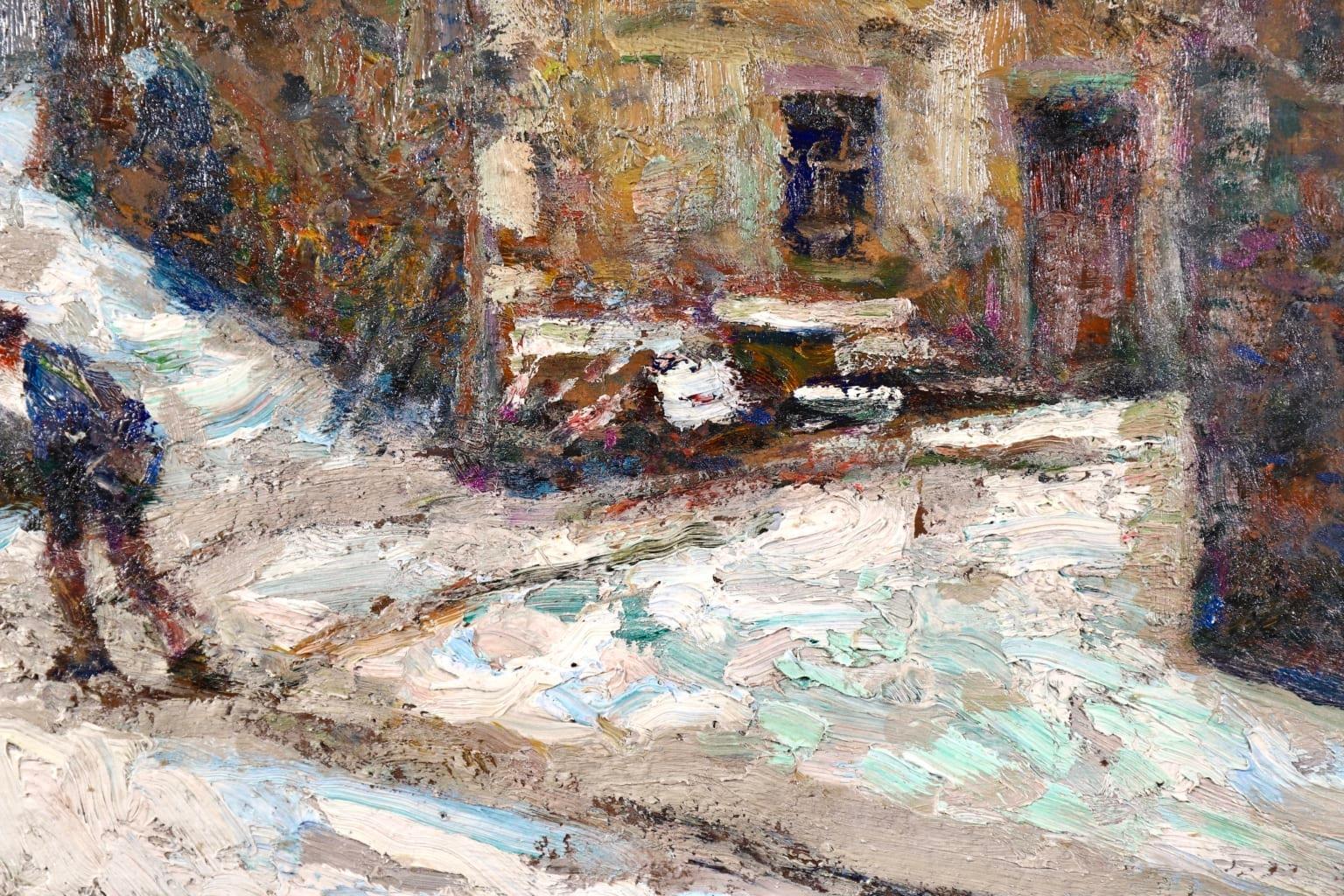 Snowy Village - Post Impressionist Oil, Winter Landscape by Victor Charreton For Sale 3