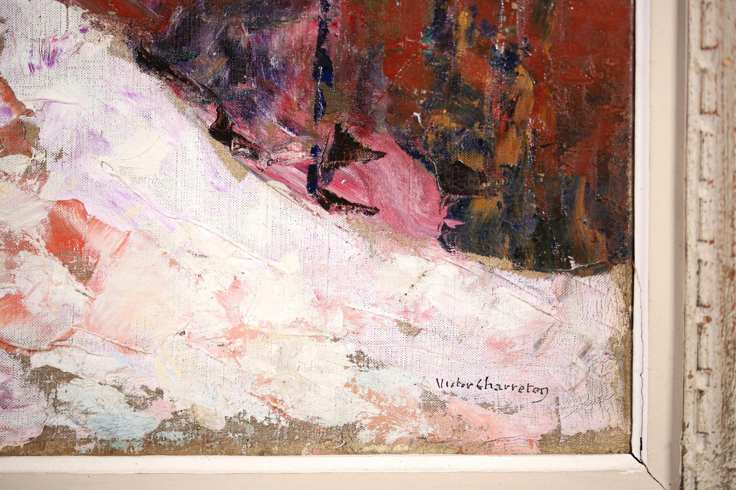 Woman in Snow - Post Impressionist Oil, Figure in Landscape by Victor Charreton For Sale 6