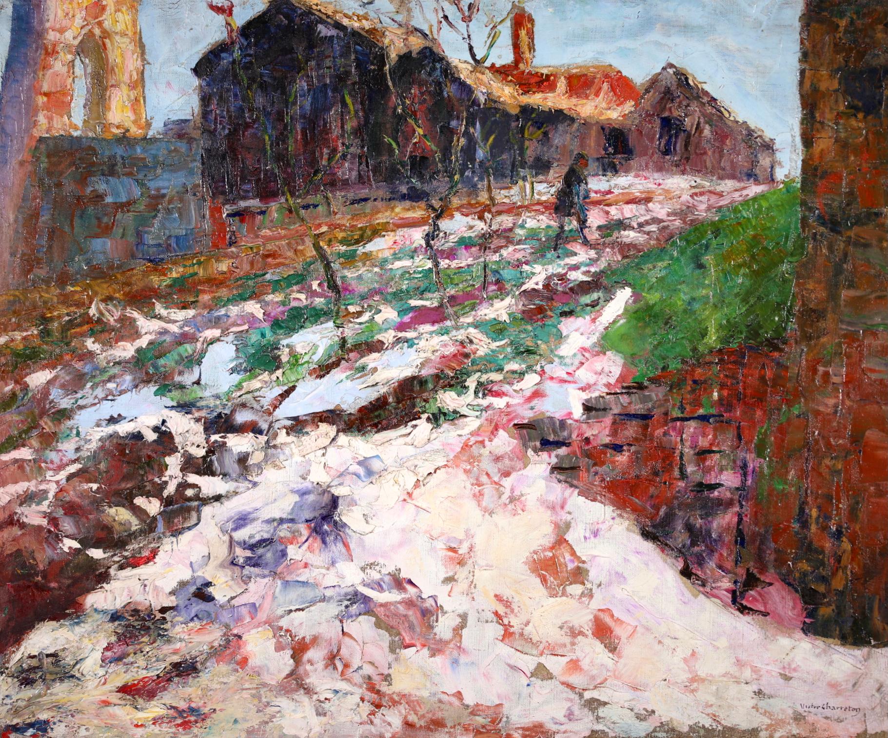 Victor Charreton - Woman in Snow - Post Impressionist Oil, Figure in  Landscape by Victor Charreton For Sale at 1stDibs