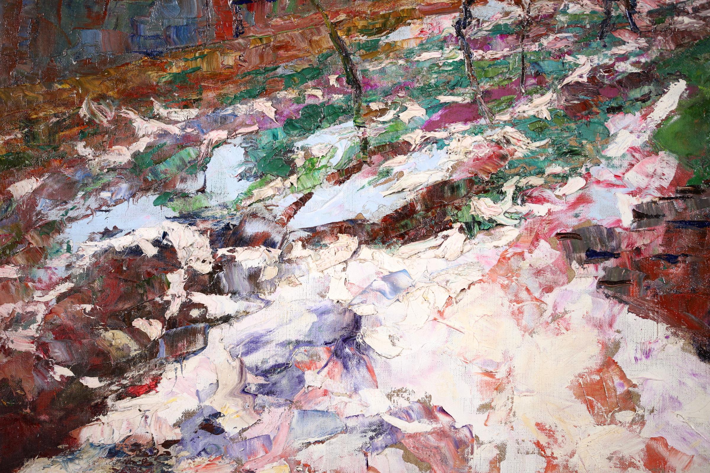 Femme en neige - Huile post-impressionniste, Figure dans un paysage de Victor Charreton en vente 3