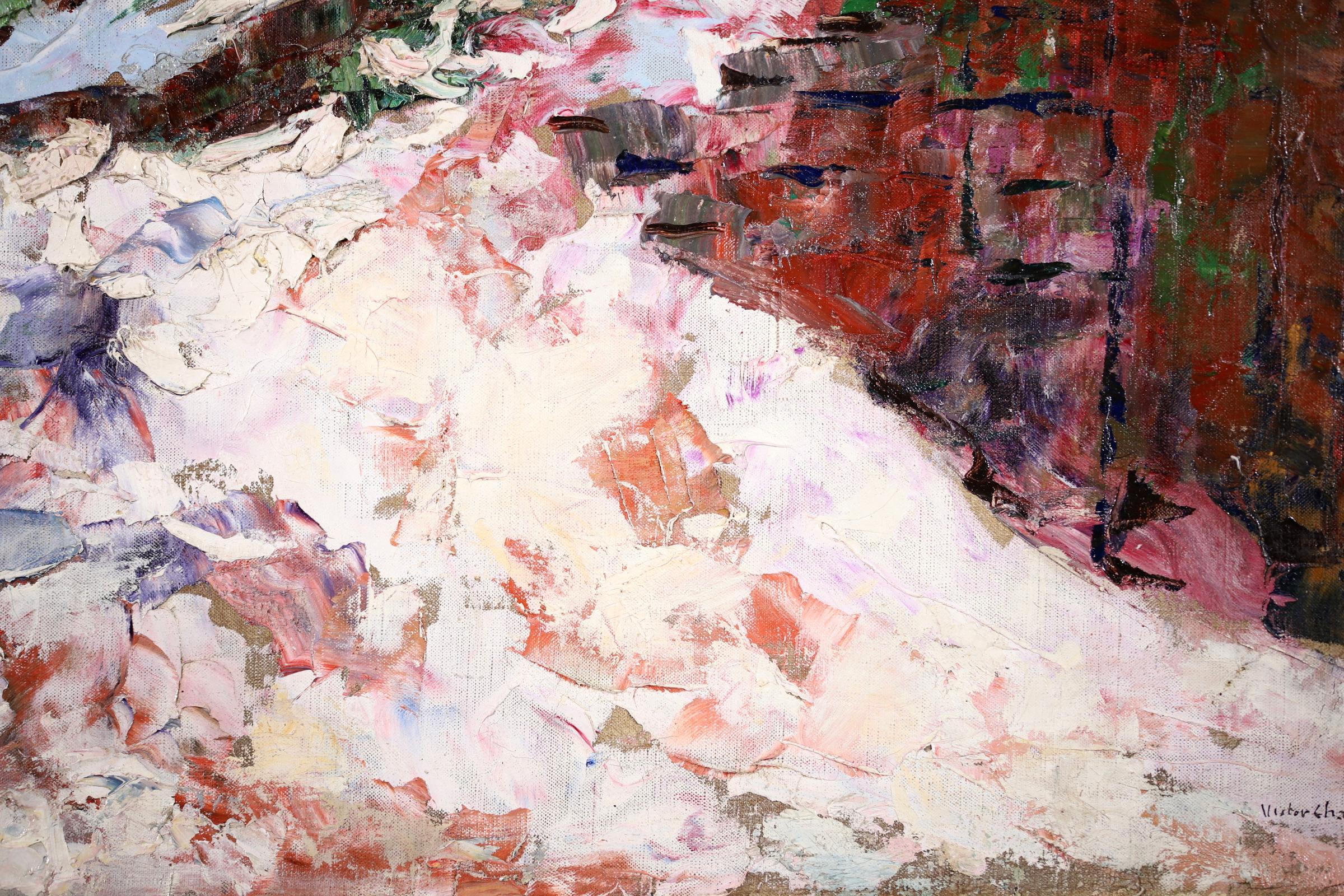 Femme en neige - Huile post-impressionniste, Figure dans un paysage de Victor Charreton en vente 5