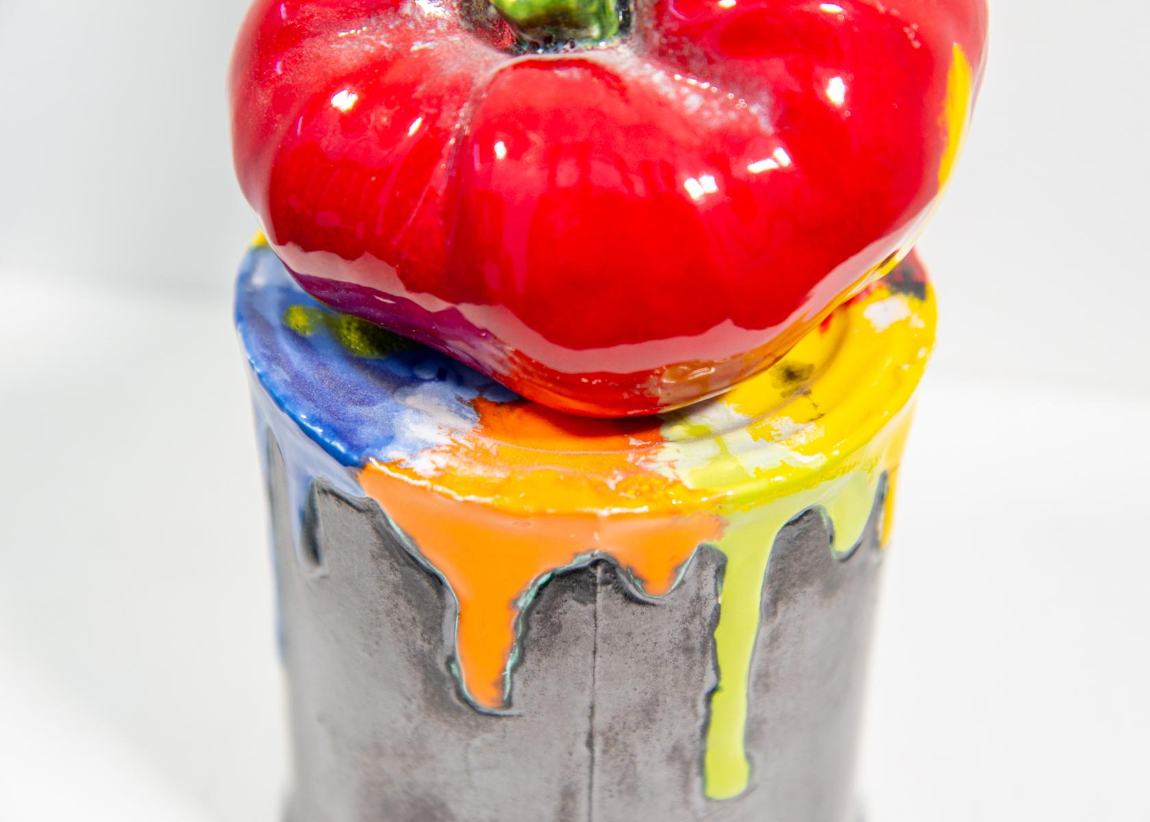 Ceramic Can of Paint and Brush - colorful, realist, still-life ceramic sculpture 5