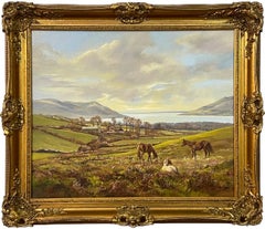 Horses in Fields Overlooking a Lake in Irish Countryside by 20th Century Artist