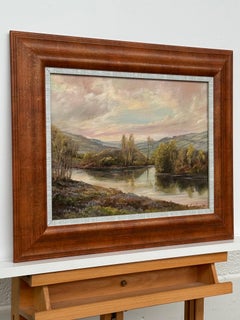Irish River Lake Landscape Oil Painting by Victor Cirefice 20th Century