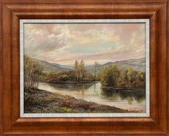 Irish River Lake Landscape Oil Painting by Victor Cirefice 20th Century