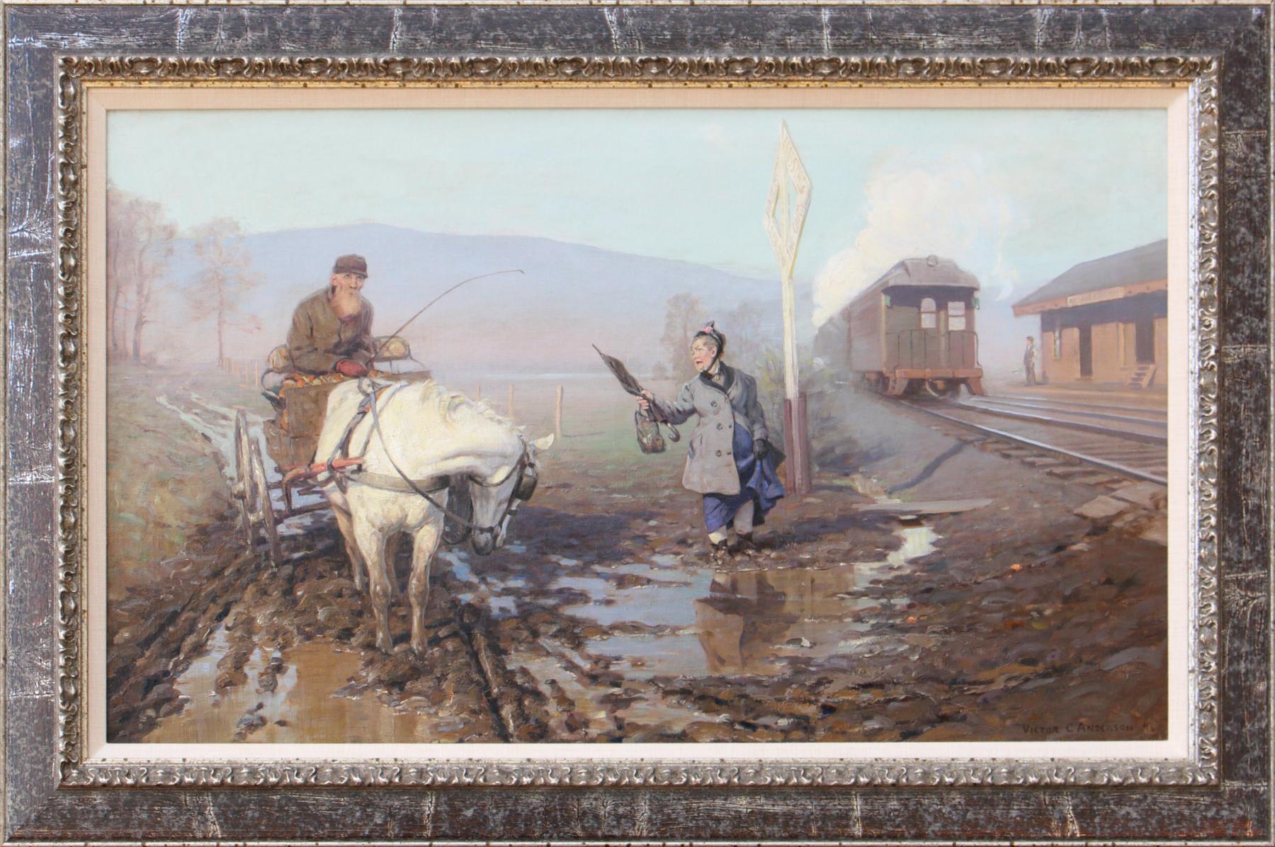 Muddy Train Station - Painting by Victor Coleman Anderson