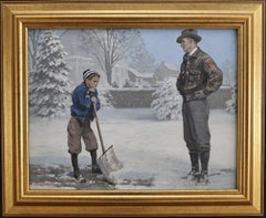 Shoveling Snow, Original illustration of a winter scene