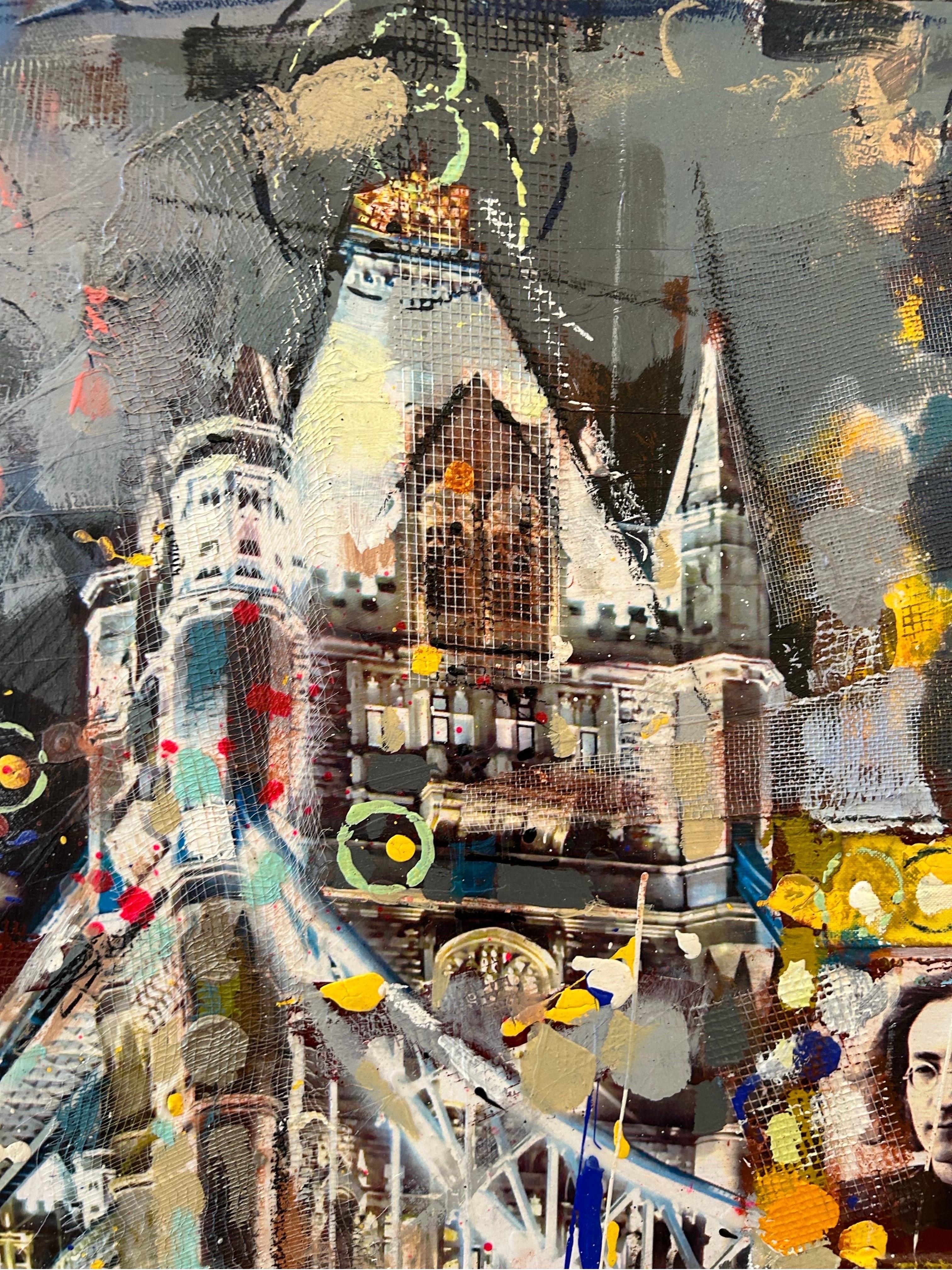 « Late Evening Rain » London Pop Art Collage technique mixte sur toile 2