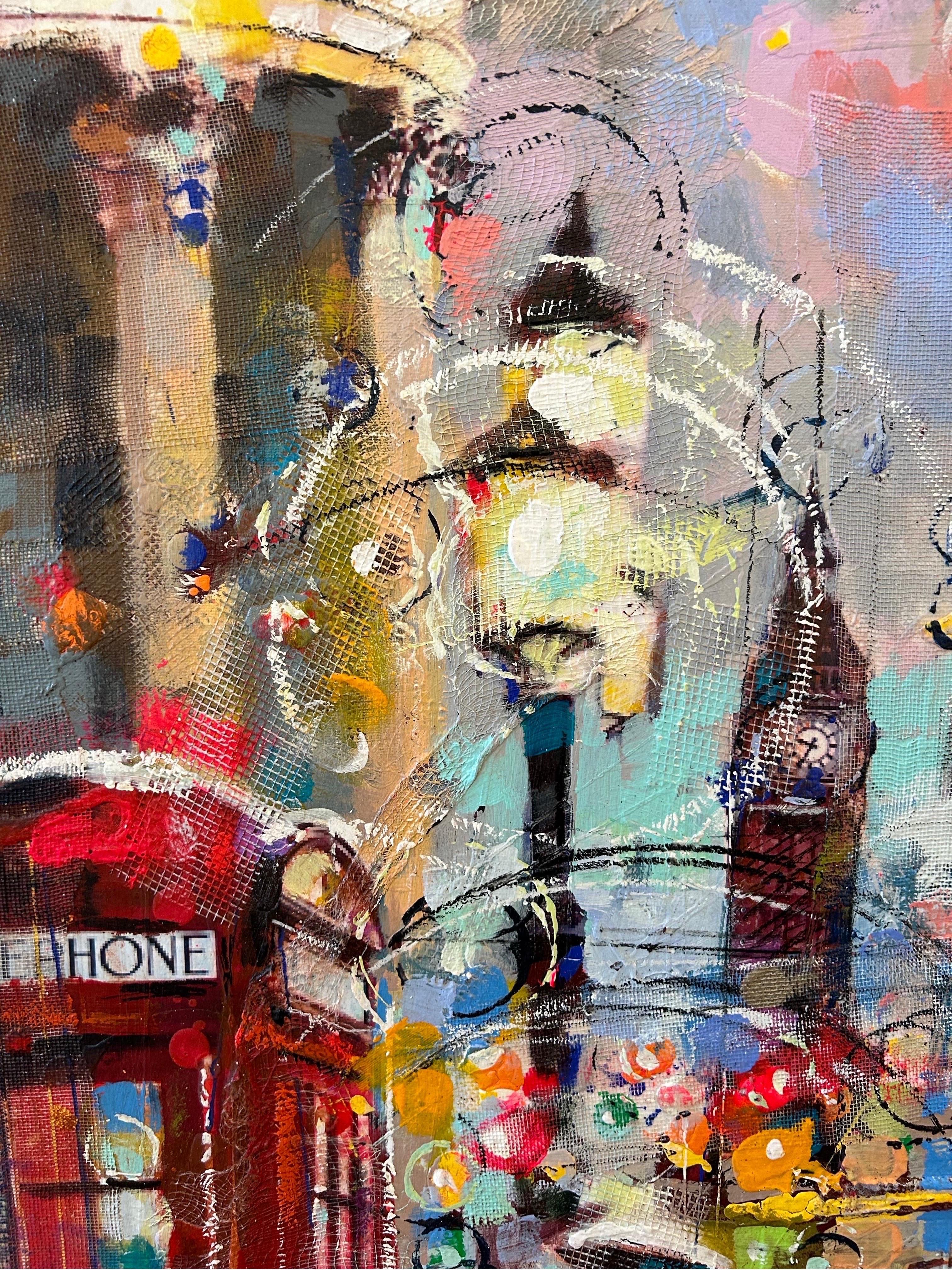 « Late Evening Rain » London Pop Art Collage technique mixte sur toile 4