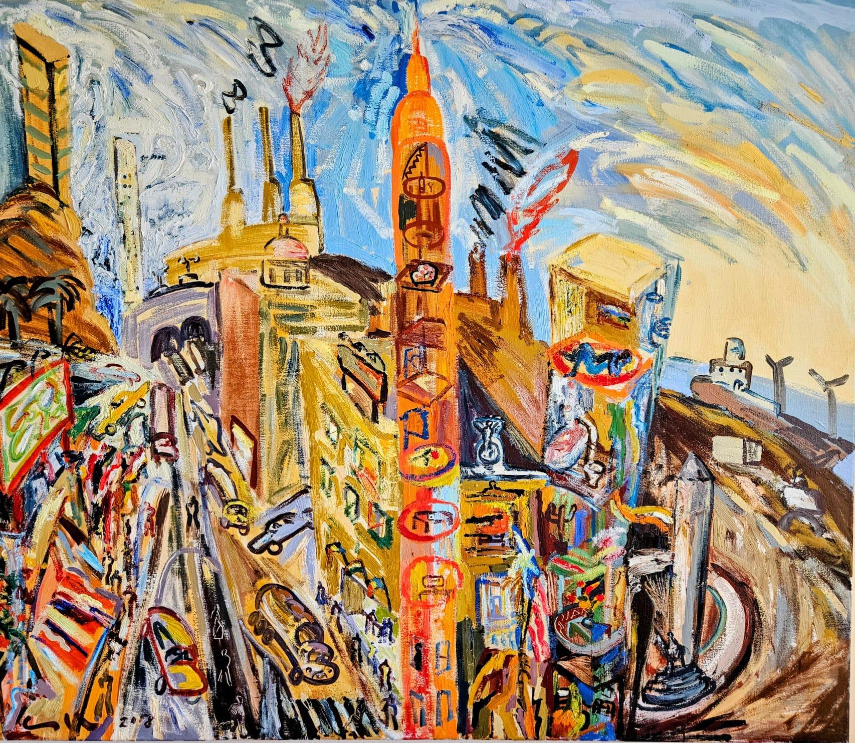 Victor Coll Abstract Painting – Hafenstadt
