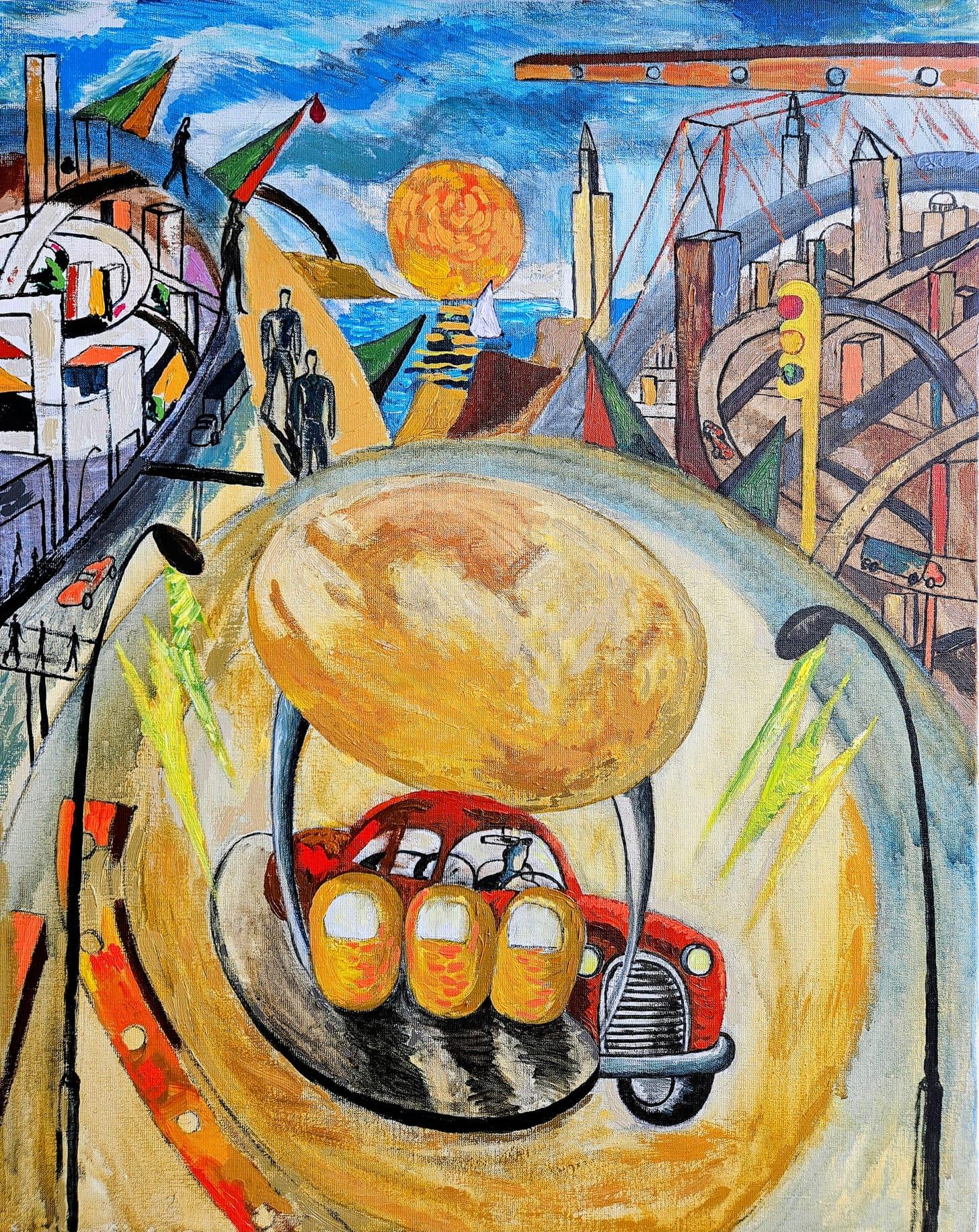 Victor Coll Abstract Painting – La gasolinera encantada