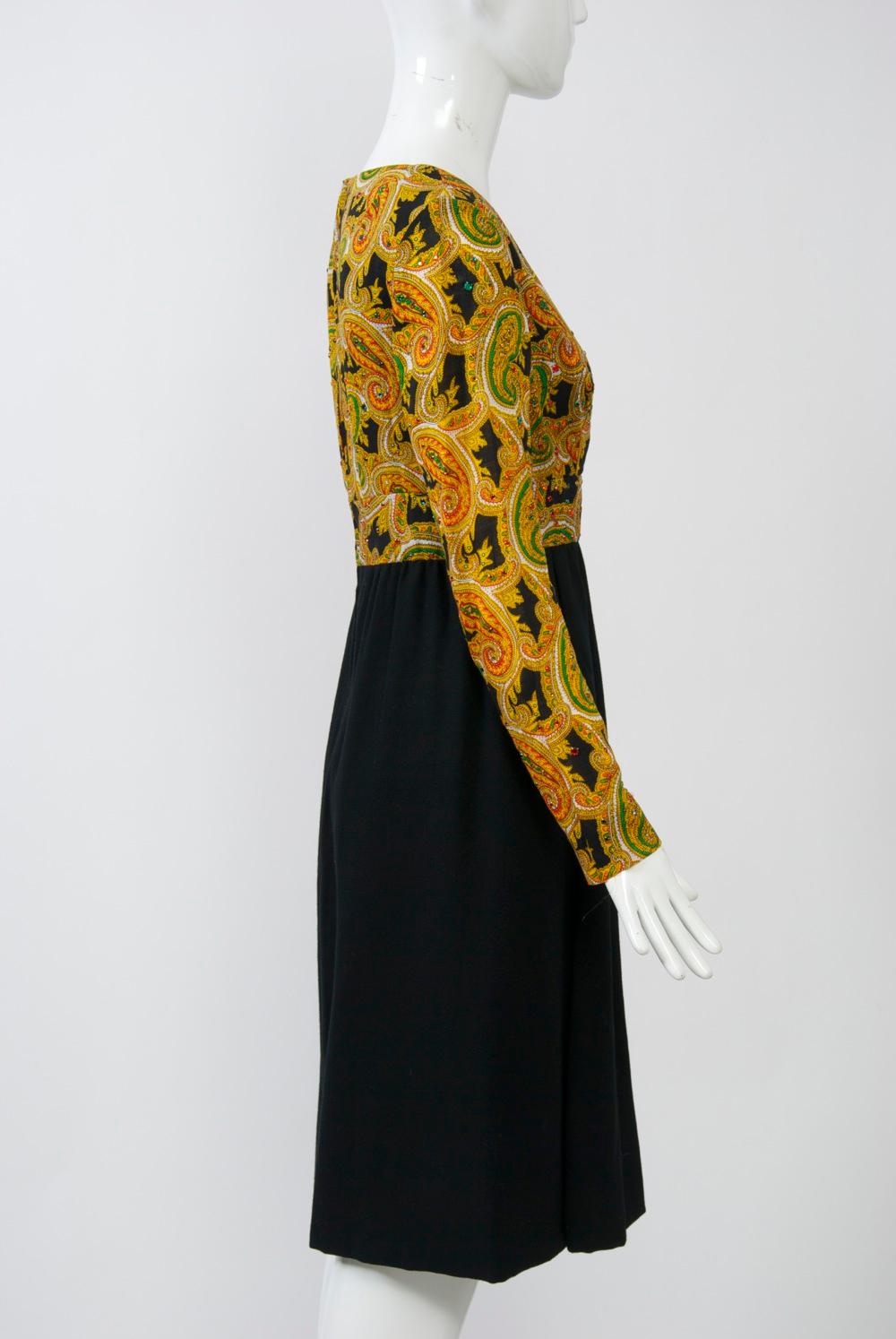 Black Victor Costa 1970s Paisley/Knit Dress