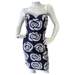 Victor Costa 1980's Dupioni Silk Strapless Cocktail Dress with Sequin Flowers