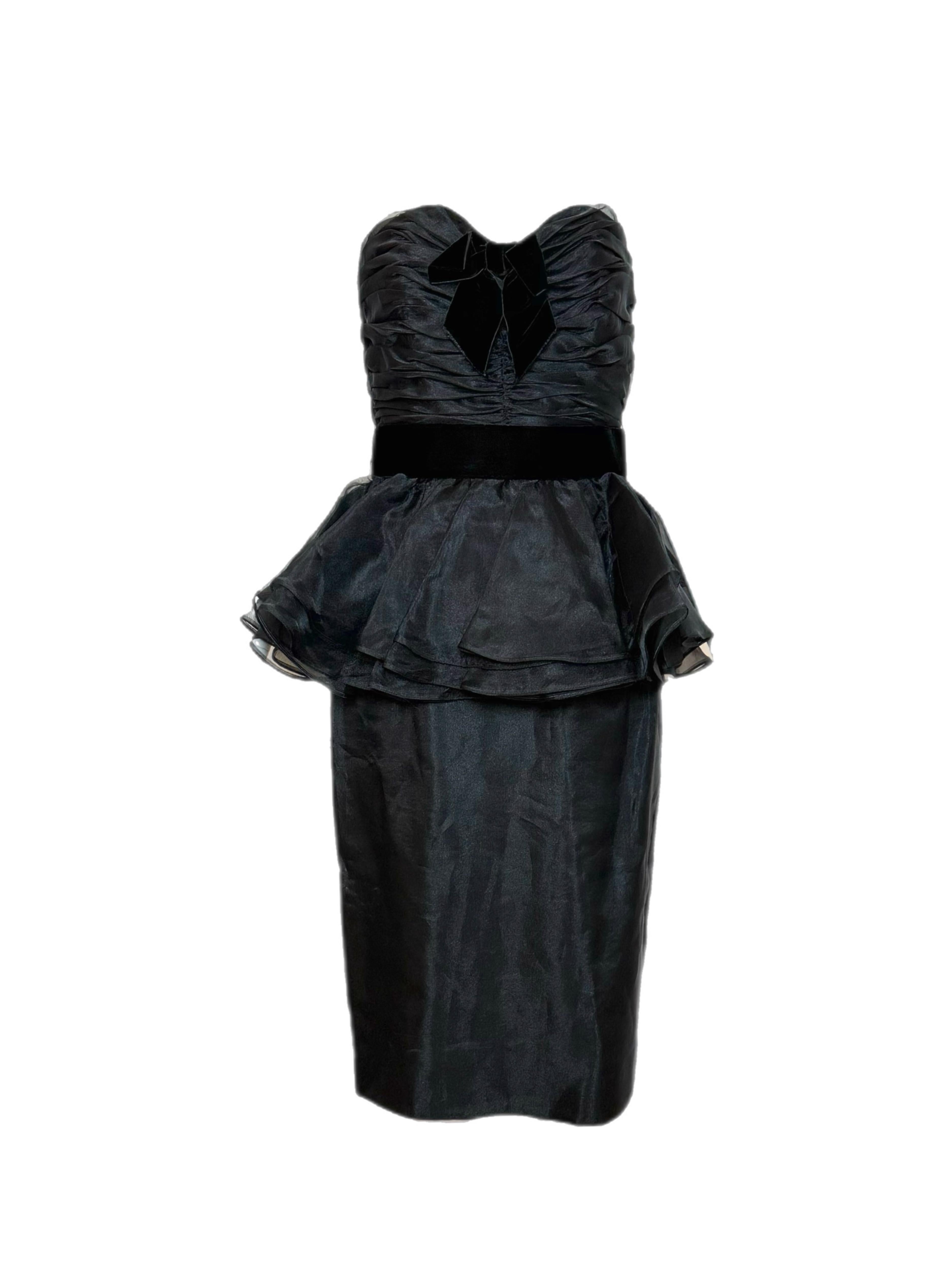 Victor Costa 1986 Campione d'epoca LBD Peplum Bow Ruched in vendita 3