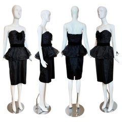 VICTOR COSTA 1986 Vintage Sample LBD Peplum Bow Ruched
