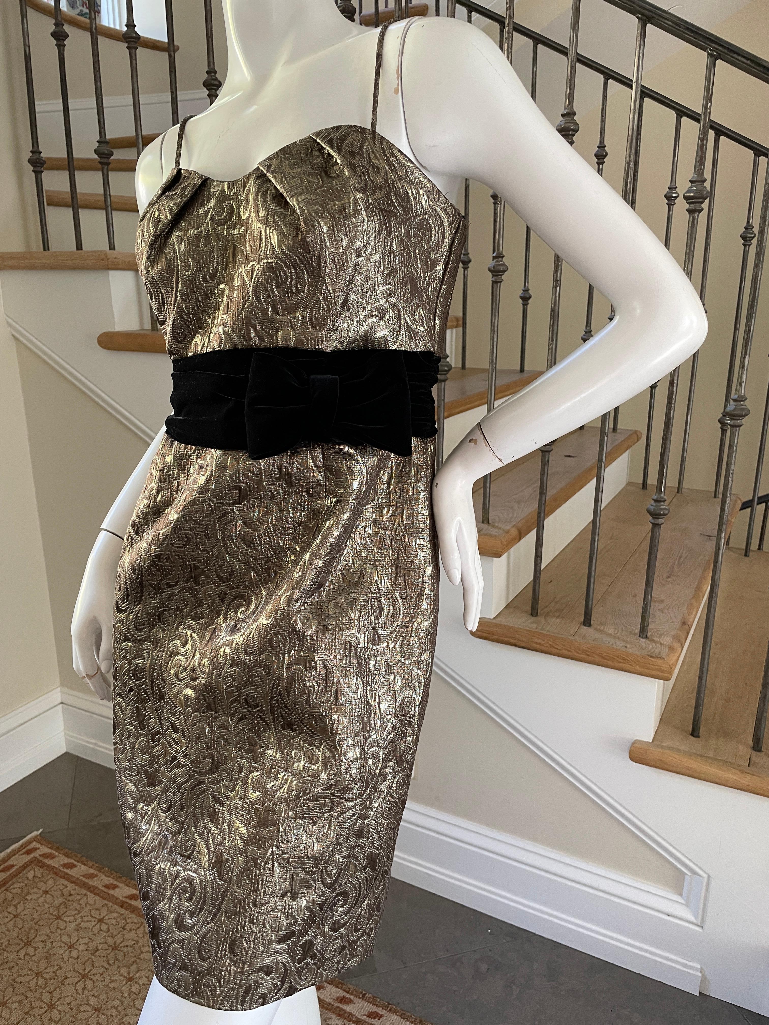 Black Victor Costa 80's Bronze Brocade Cocktail Dress For Sale