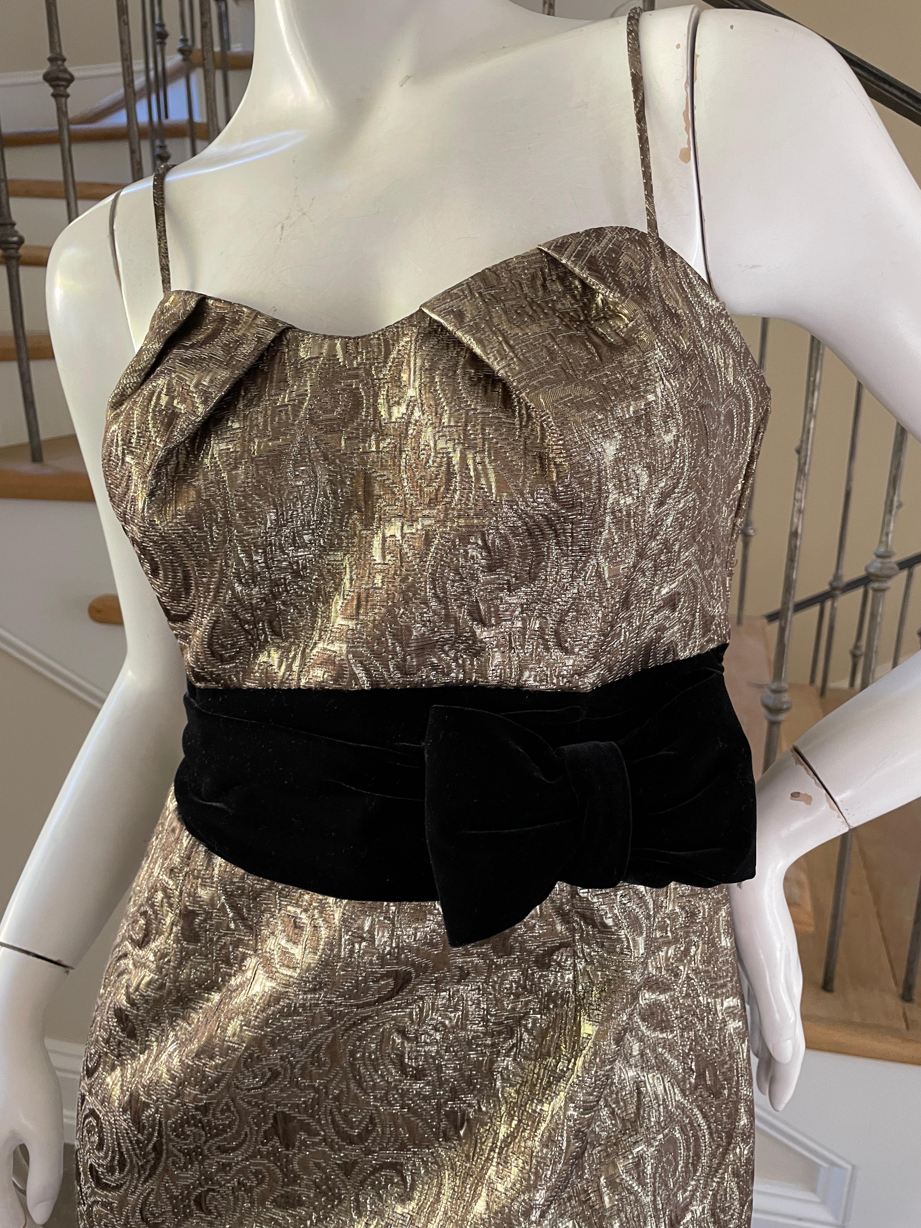 Victor Costa 80's Bronze Brocade Cocktail Dress In Excellent Condition For Sale In Cloverdale, CA