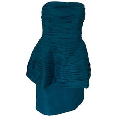 Victor Costa 80s Teal Taffeta Dress