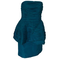 Victor Costa 80s Teal Taffeta Dress 