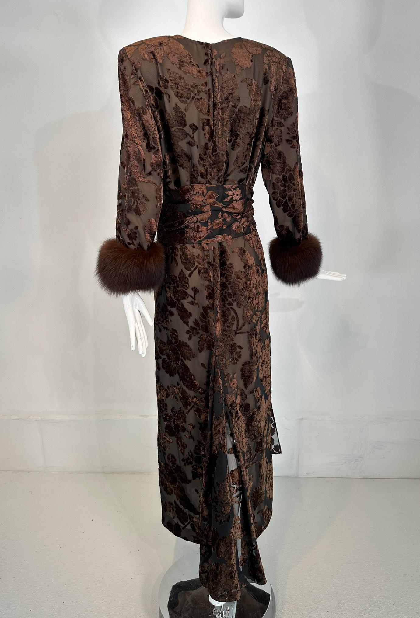 Victor Costa Amber & Brown Cut Velvet W/ Sable Cuffs 1990s 5