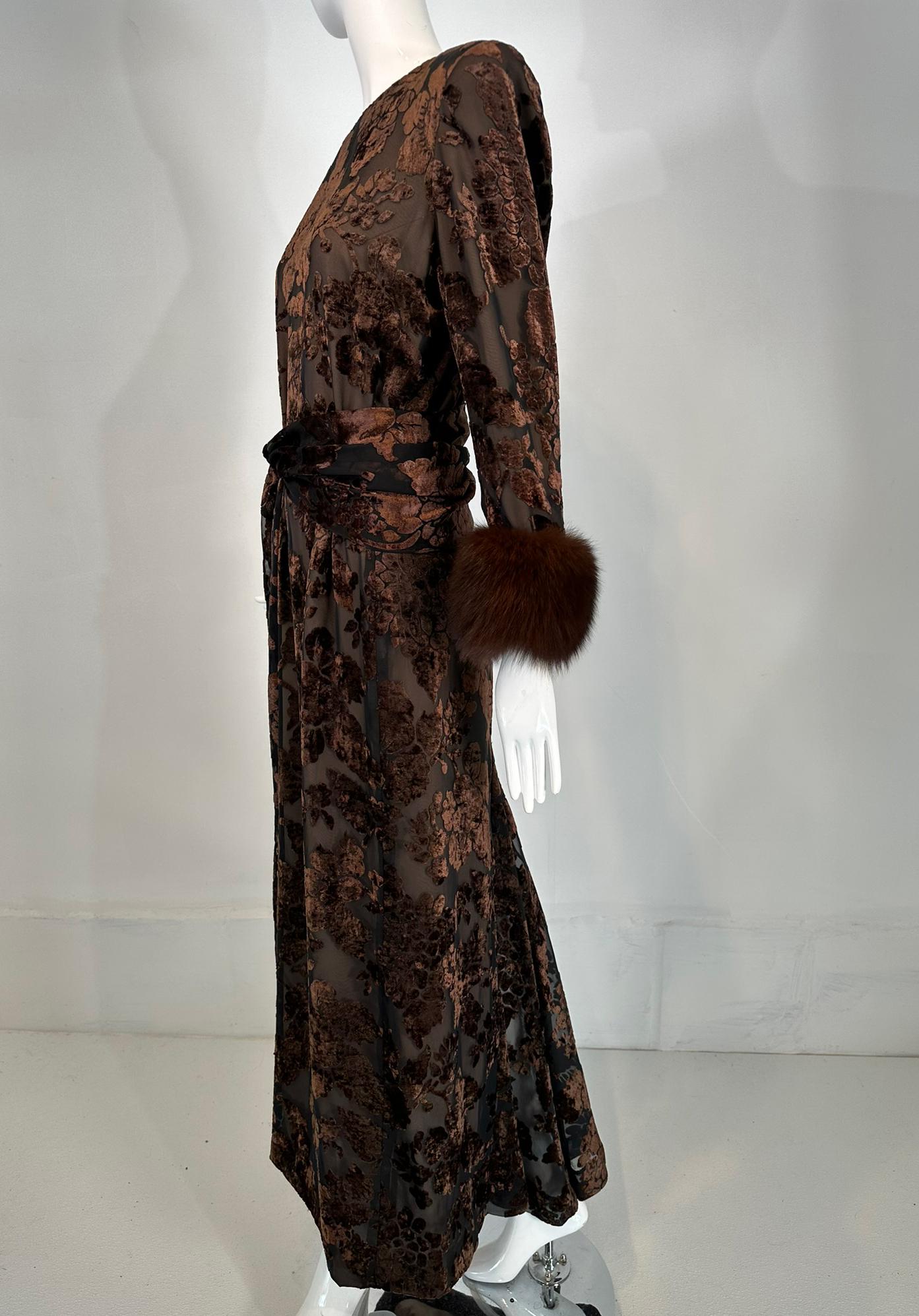 Victor Costa Amber & Brown Cut Velvet W/ Sable Cuffs 1990s 9