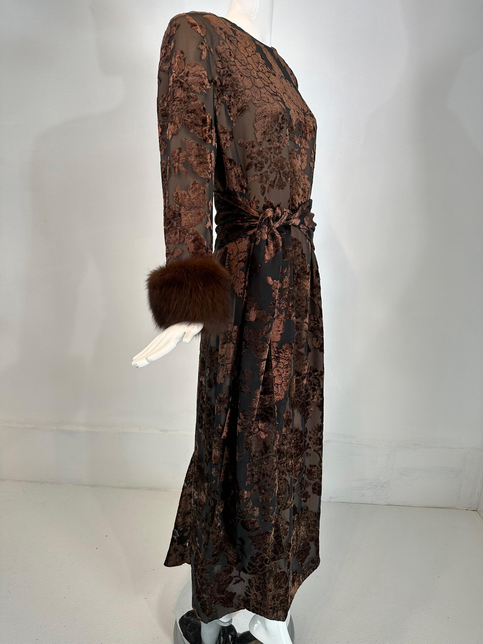 Orange Victor Costa Amber & Brown Cut Velvet W/ Sable Cuffs 1990s