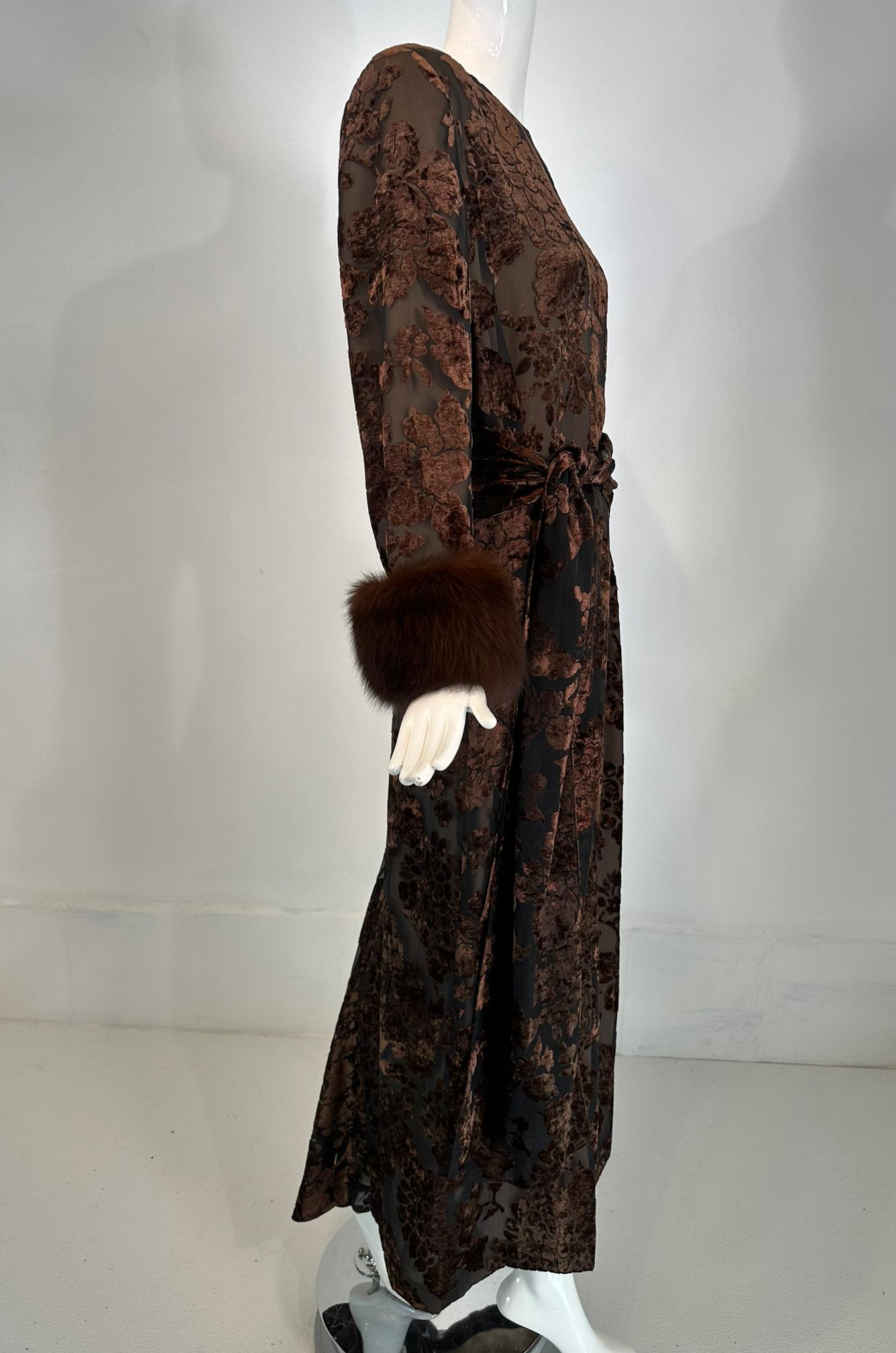 Victor Costa Amber & Brown Cut Velvet W/ Sable Cuffs 1990s In Good Condition In West Palm Beach, FL