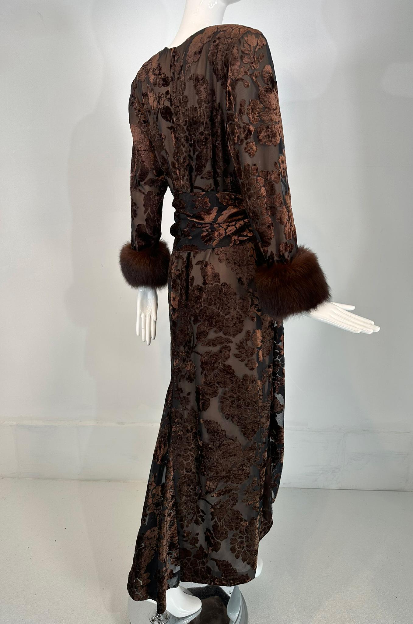 Victor Costa Amber & Brown Cut Velvet W/ Sable Cuffs 1990s 2