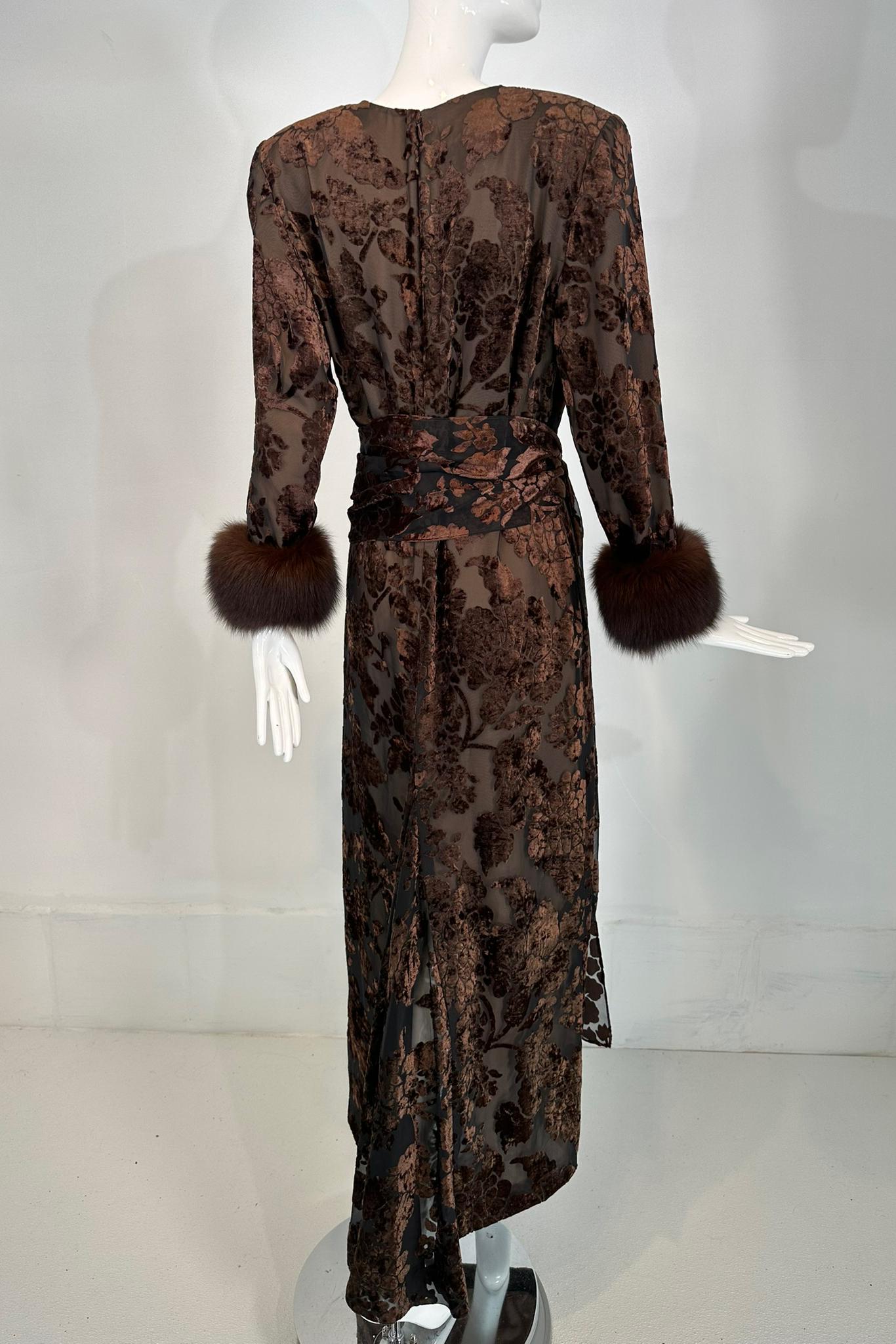 Victor Costa Amber & Brown Cut Velvet W/ Sable Cuffs 1990s 3