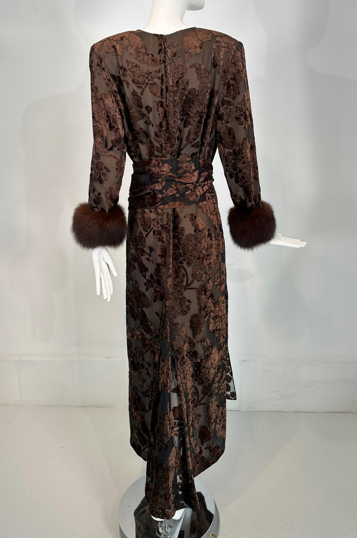 Victor Costa Amber & Brown Cut Velvet W/ Sable Cuffs 1990s 4