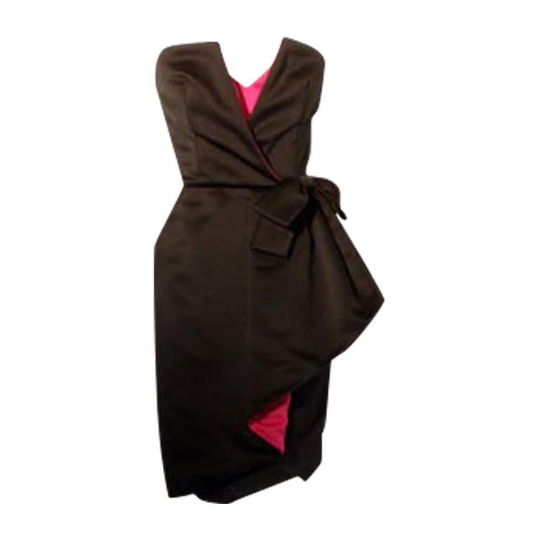 Victor Costa Black and Pink Silk Cocktail Dress, Circa 1980s For Sale