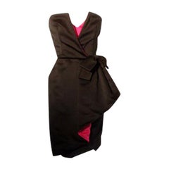 Vintage Victor Costa Black and Pink Silk Cocktail Dress, Circa 1980s