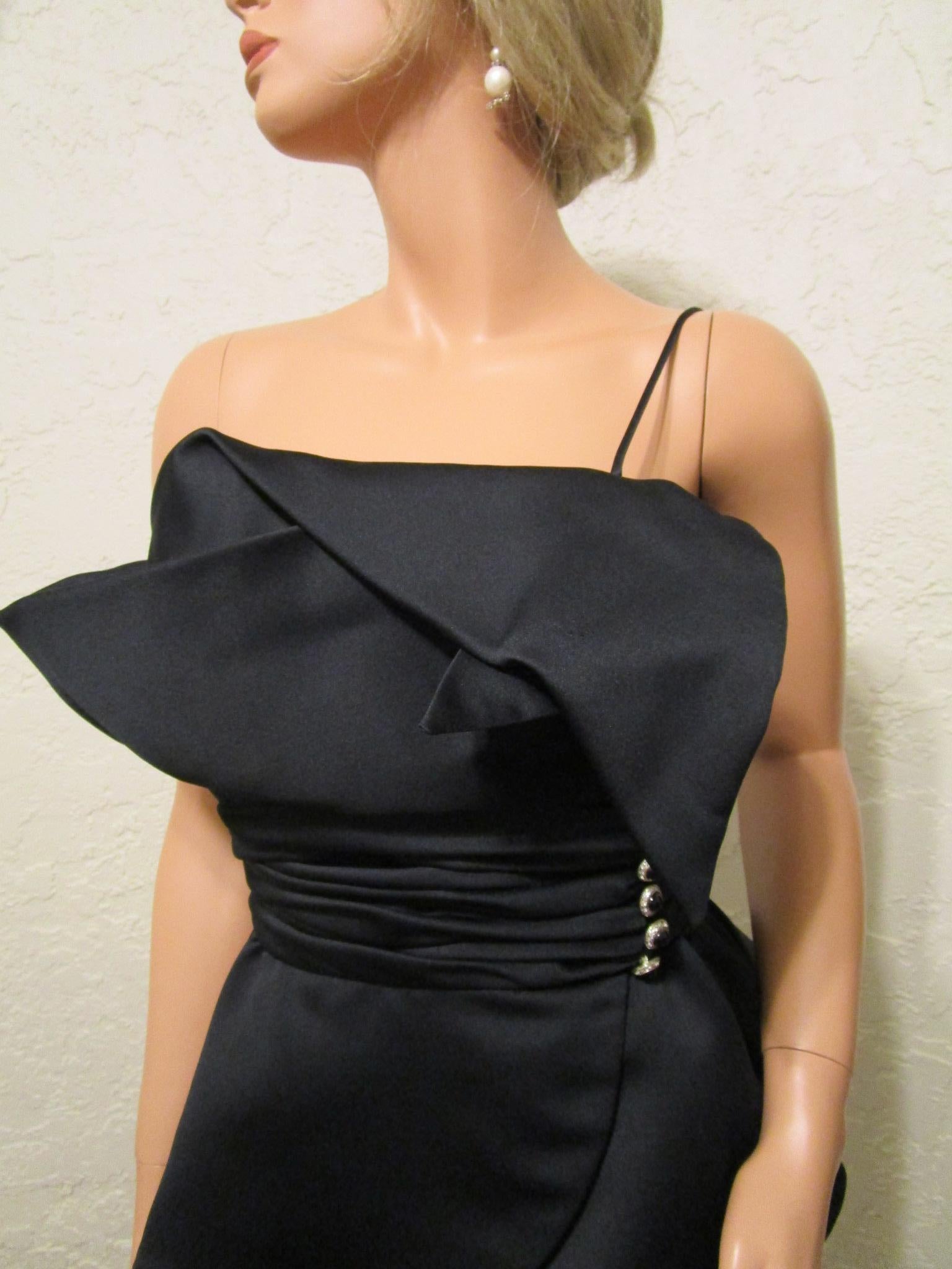 Women's VICTOR COSTA Black Cocktail Dress One Shoulder Lord & Taylor 1980s 