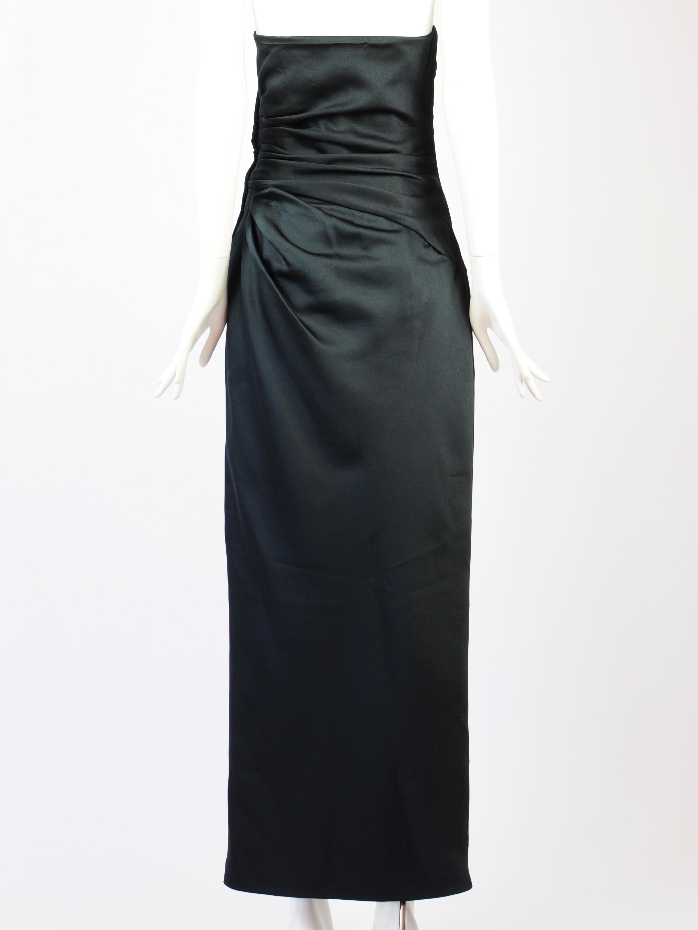 Victor Costa Black Dress Strapless Structured Draped Satin 1980s For Sale 1
