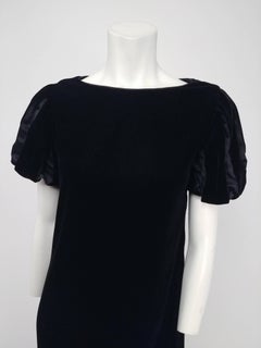 Victor Costa Black Velvet Slashed Sleeve Dress, 1980s