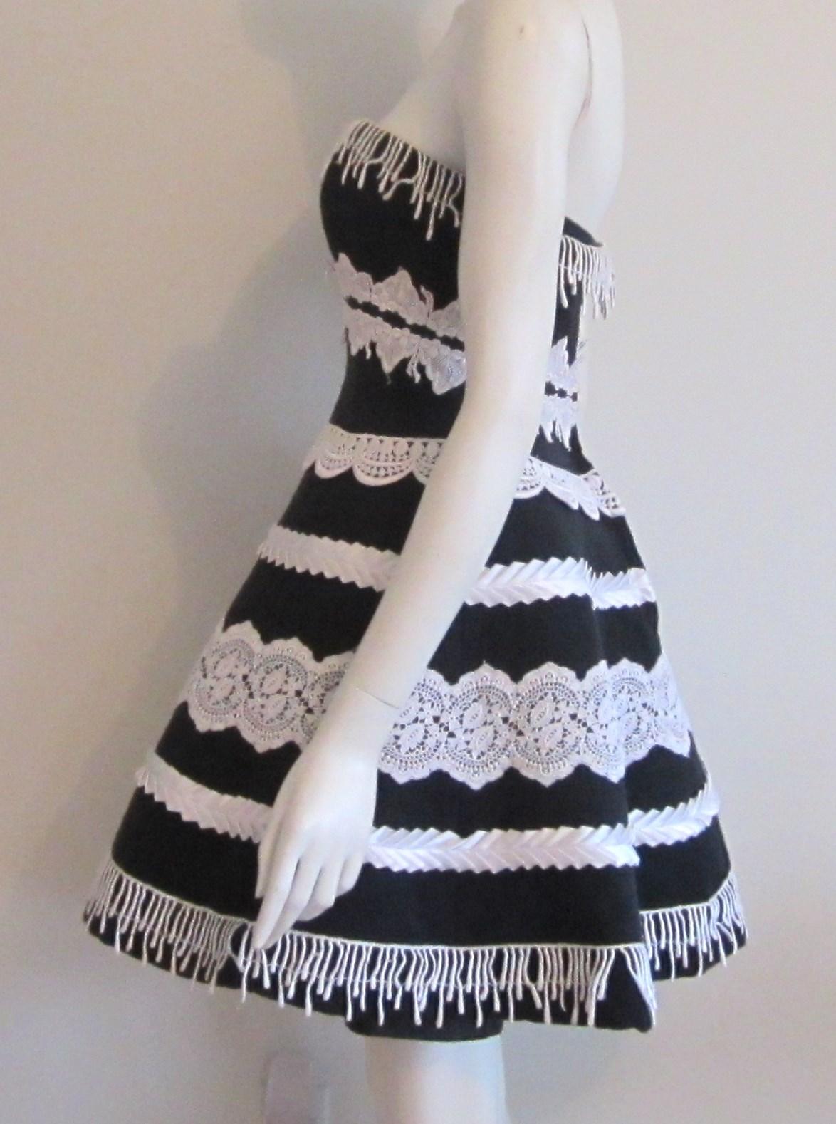 Women's  Victor Costa Black & White Strapless Cocktail Dress, 1980s  For Sale