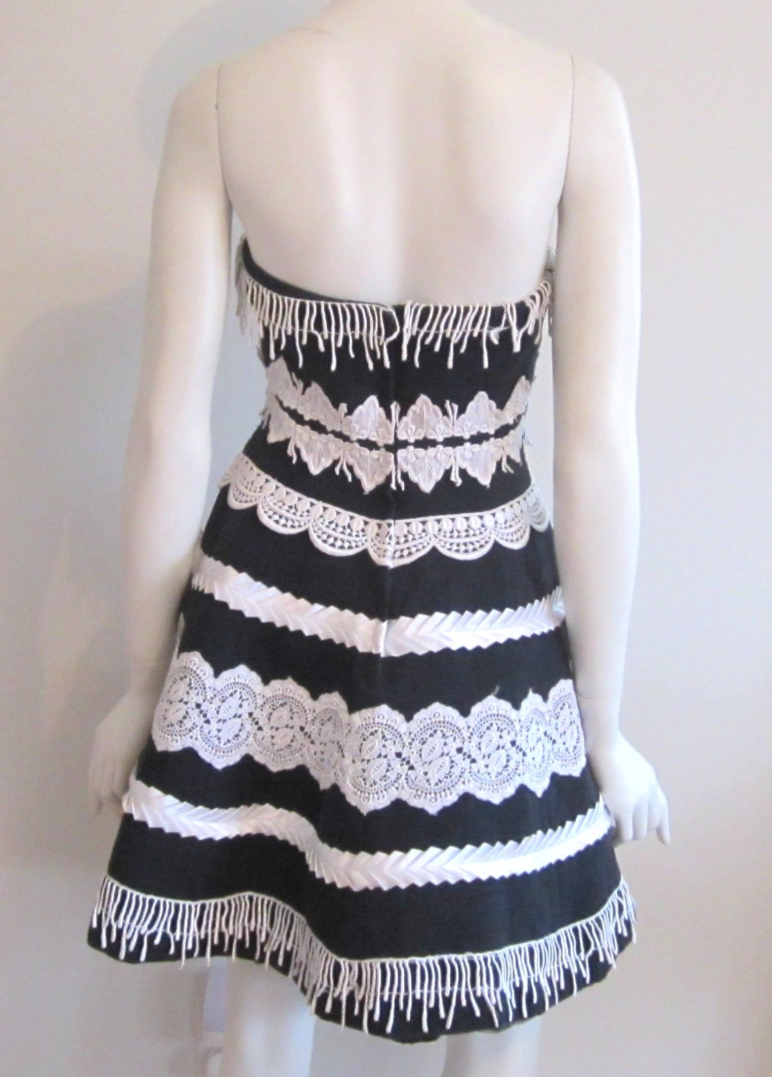  Victor Costa Black & White Strapless Cocktail Dress, 1980s  For Sale 1