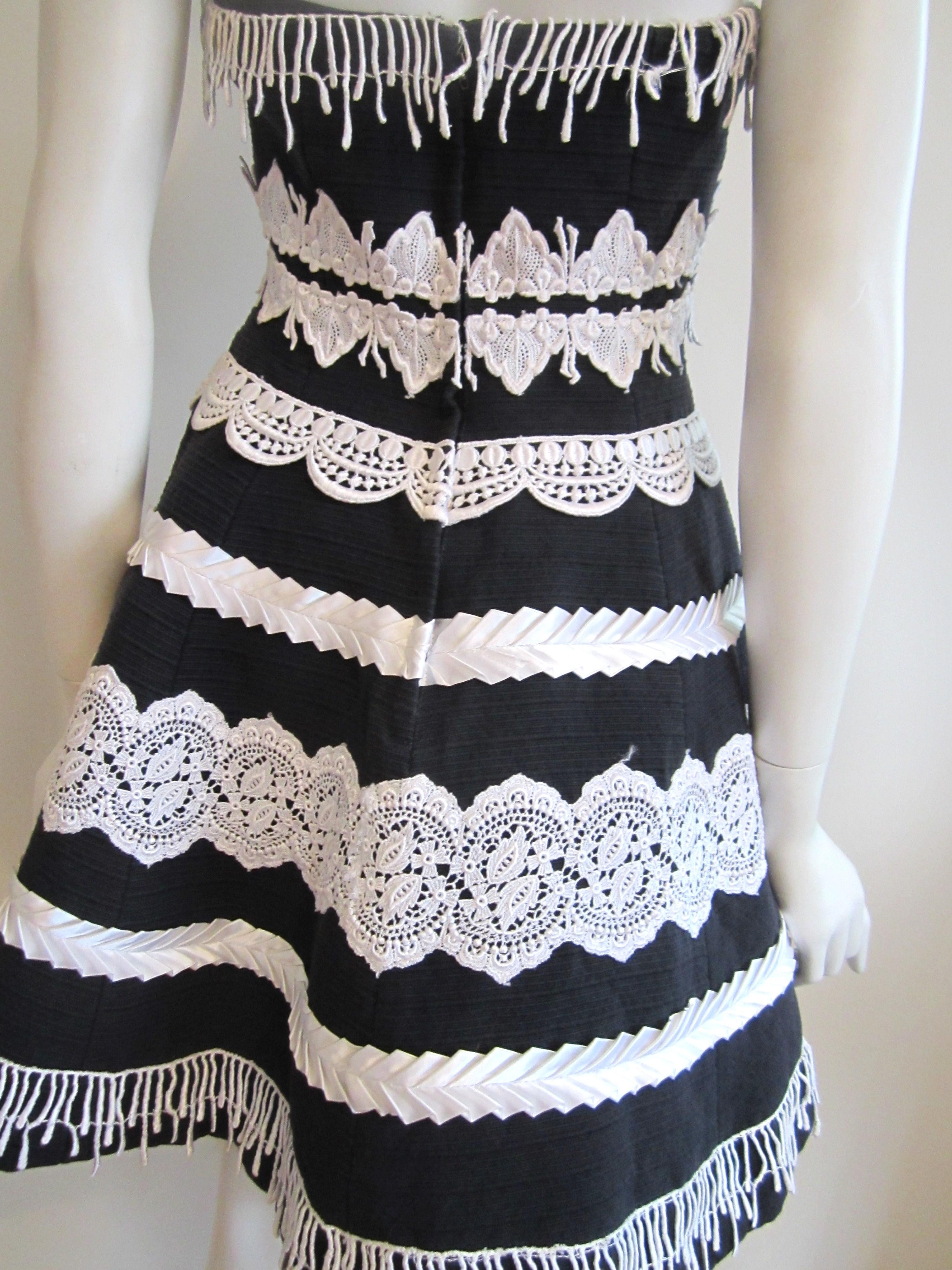  Victor Costa Black & White Strapless Cocktail Dress, 1980s  For Sale 2