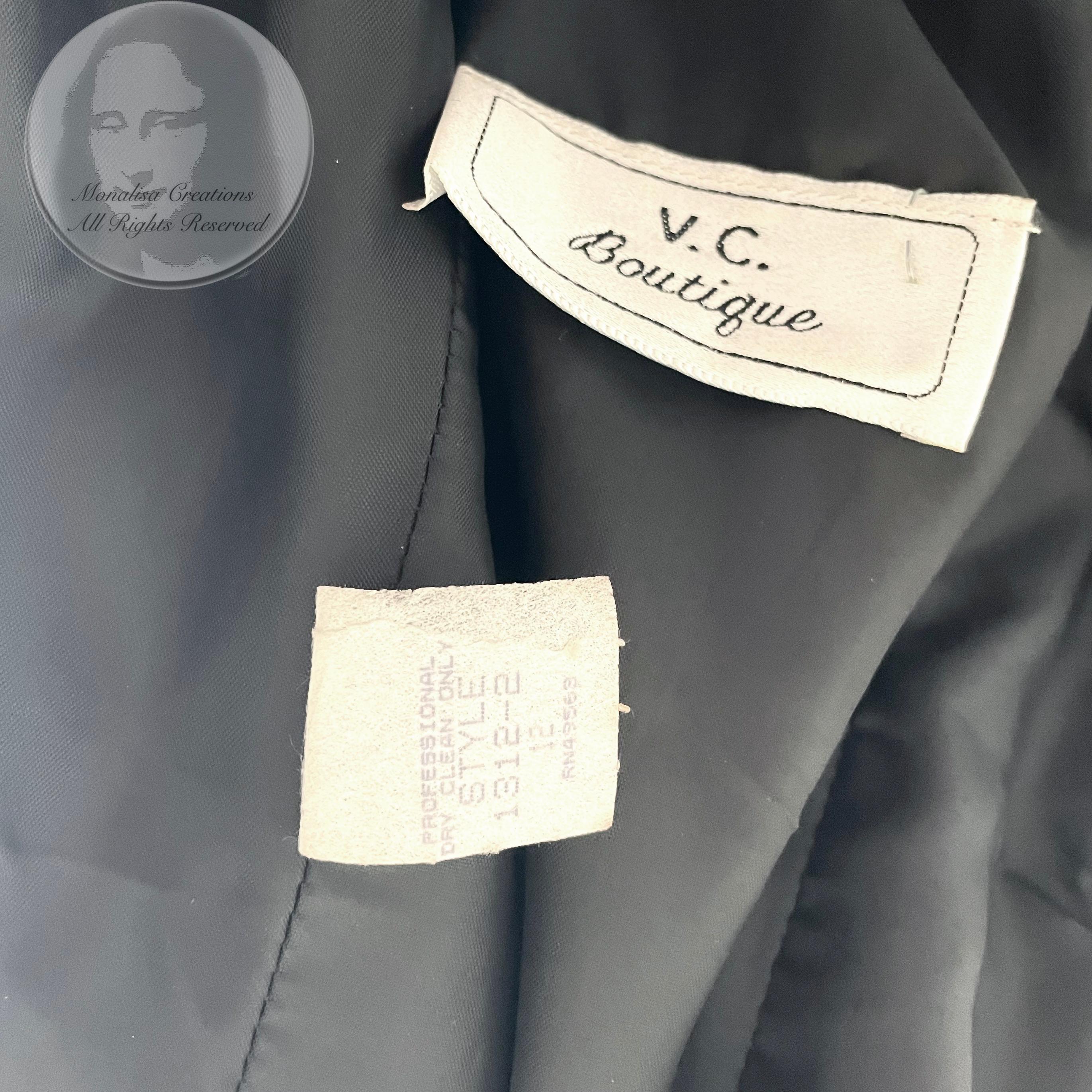 Victor Costa Evening Gown Black Velvet Embellished Sleeves Plunge Back 90s Sz 12 For Sale 5
