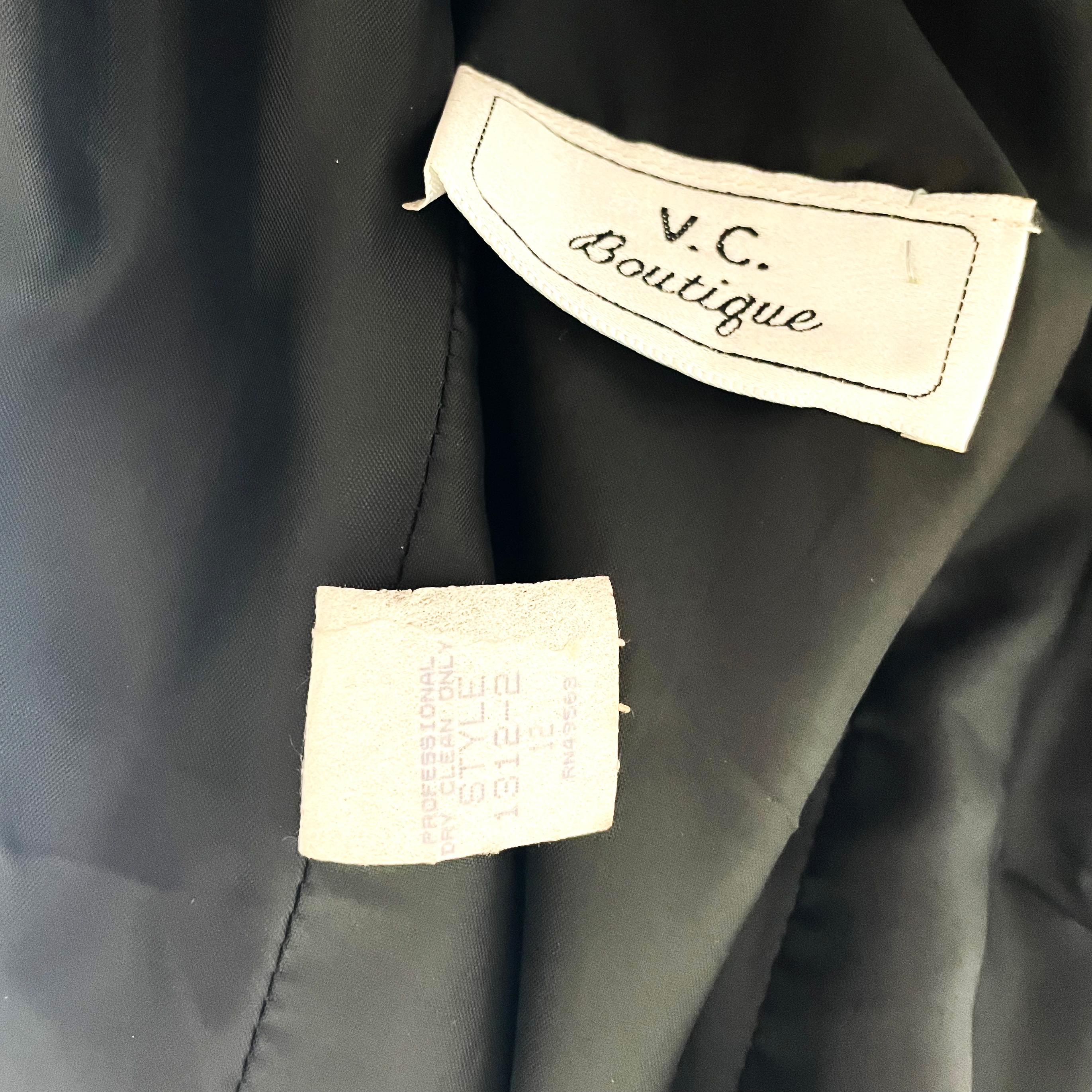 Victor Costa Evening Gown Black Velvet Embellished Sleeves Plunge Back 90s Sz 12 For Sale 4