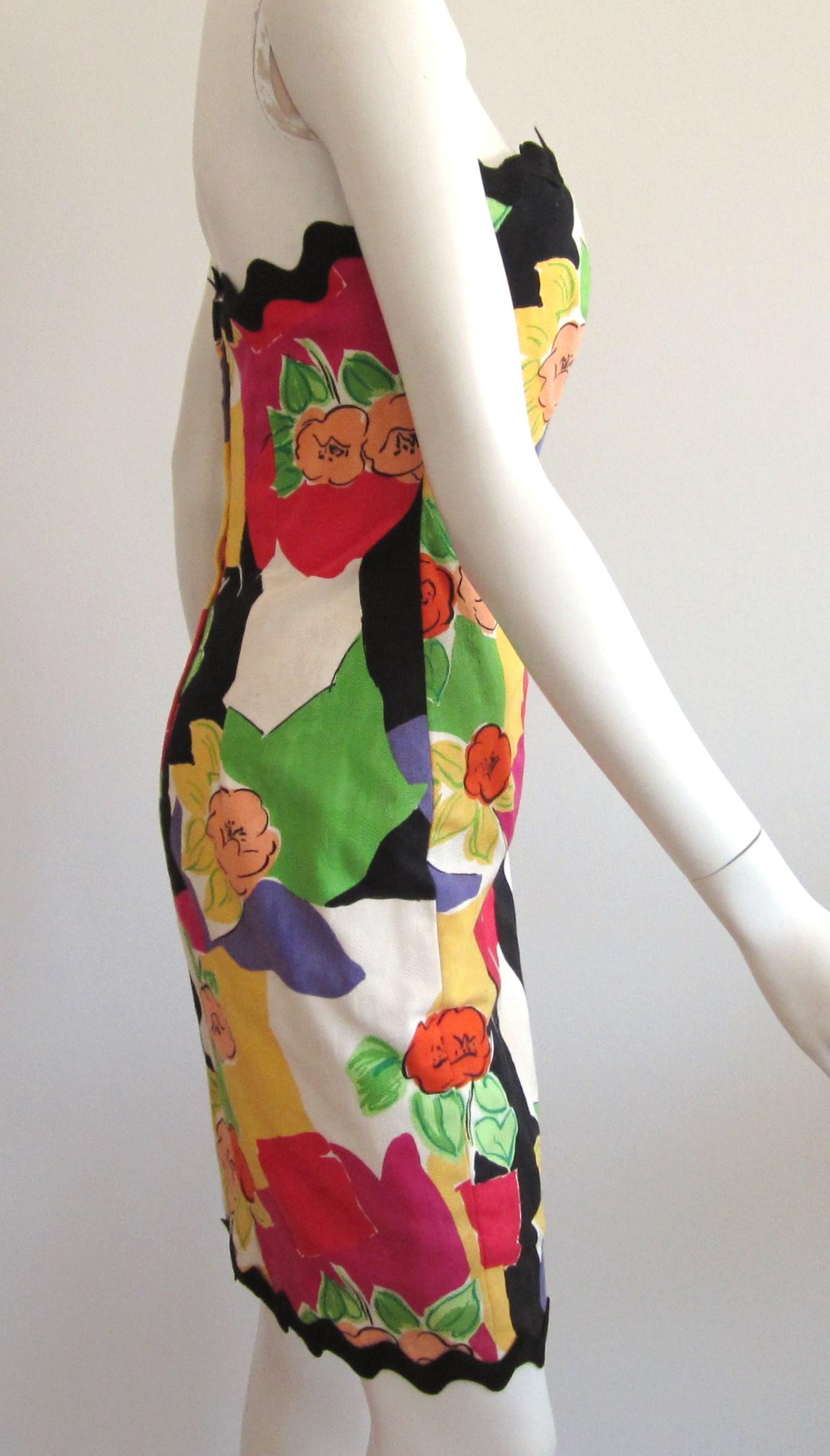 Victor Costa Floral Poppy Wiggle Dress w/ Bolero Jacket XS 1980s For Sale 2