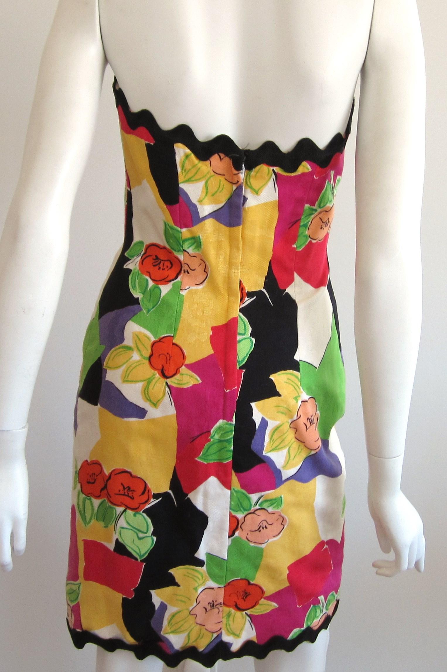 Victor Costa Floral Poppy Wiggle Dress w/ Bolero Jacket XS 1980s For Sale 3