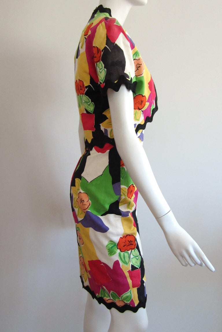 Victor Costa Floral Poppy Wiggle Dress w/ Bolero Jacket XS 1980s For ...