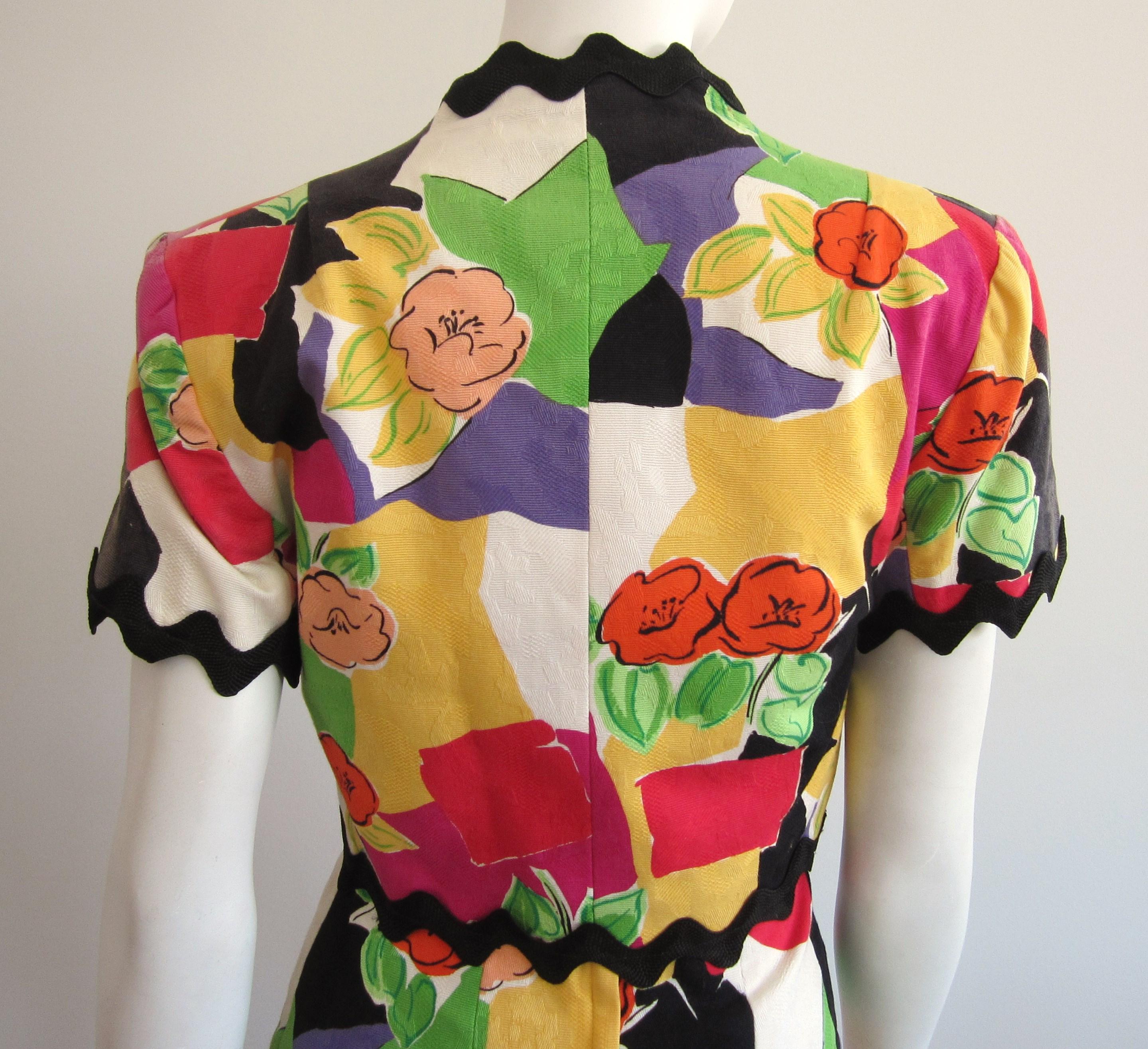 Beige Victor Costa Floral Poppy Wiggle Dress w/ Bolero Jacket XS 1980s For Sale