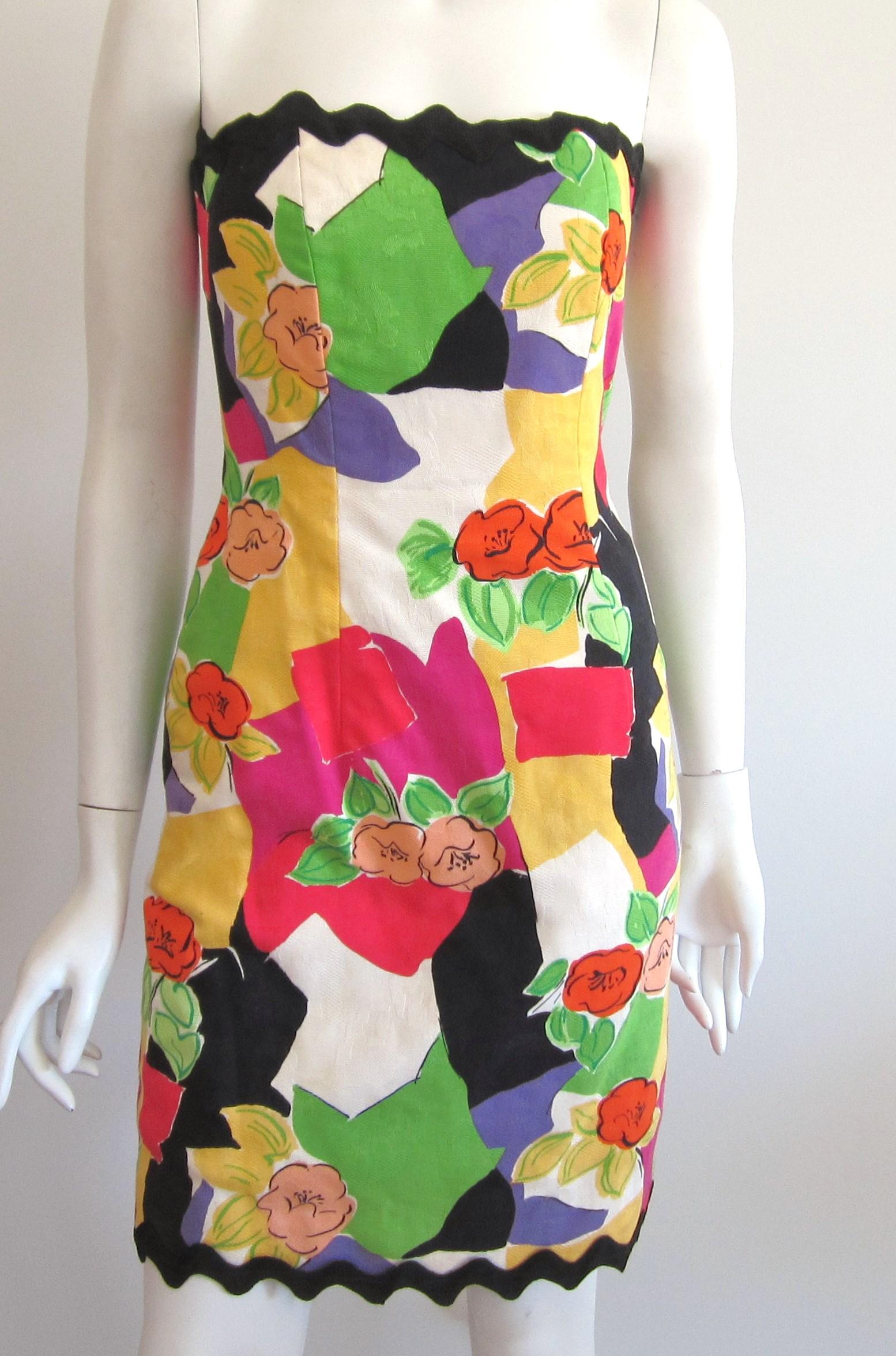 Women's Victor Costa Floral Poppy Wiggle Dress w/ Bolero Jacket XS 1980s For Sale