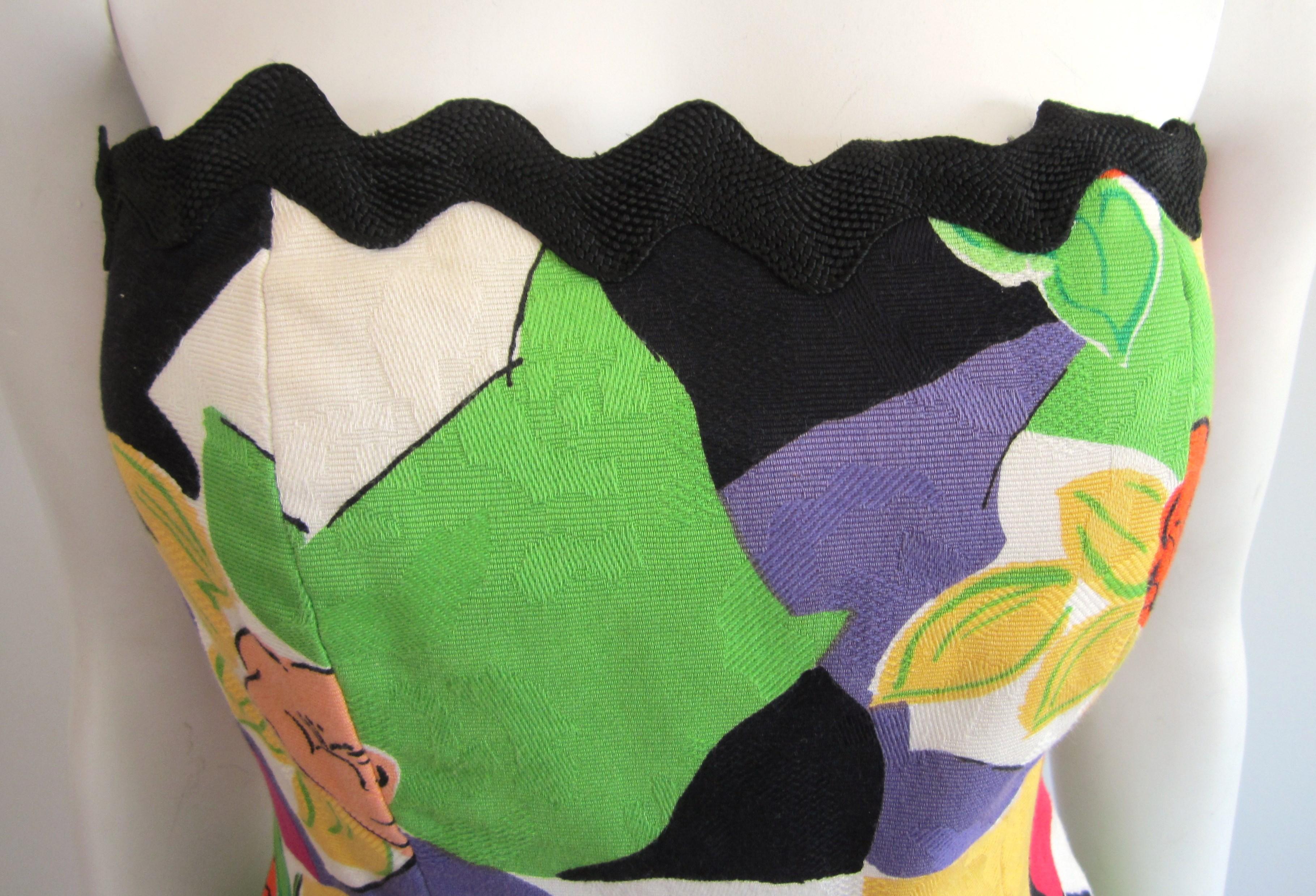 Victor Costa  Wiggle Dress w/ Bolero Jacket XS 1980s Floral Poppy en venta 4
