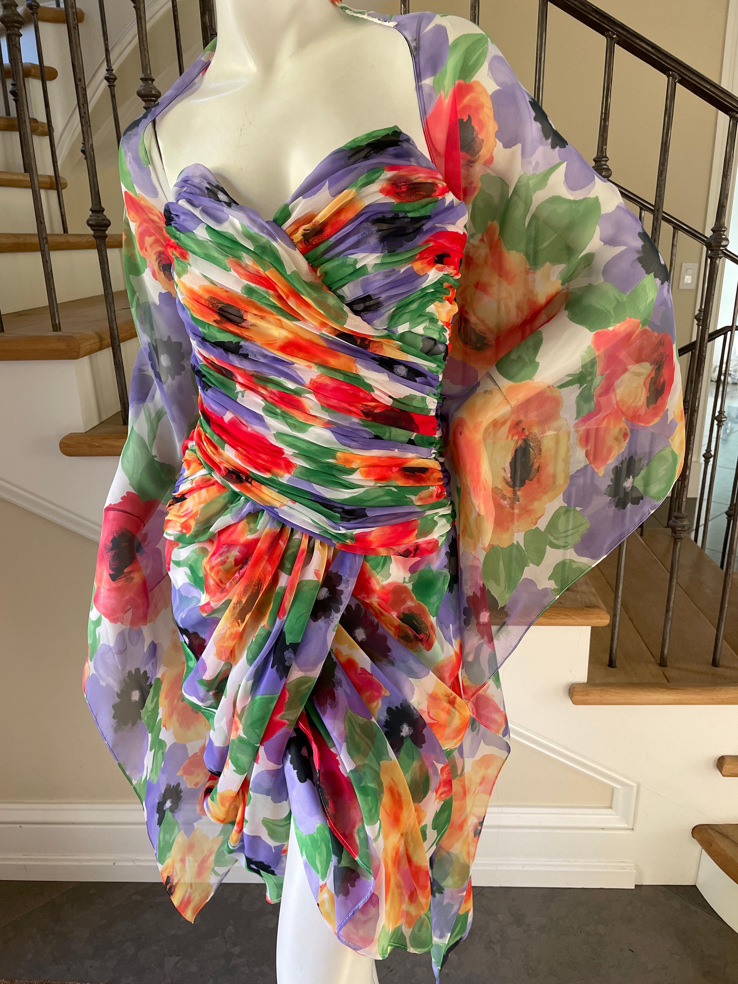 Victor Costa for Bergdorf Goodman 1980's Floral Cocktail Dress with Shawl In Excellent Condition For Sale In Cloverdale, CA