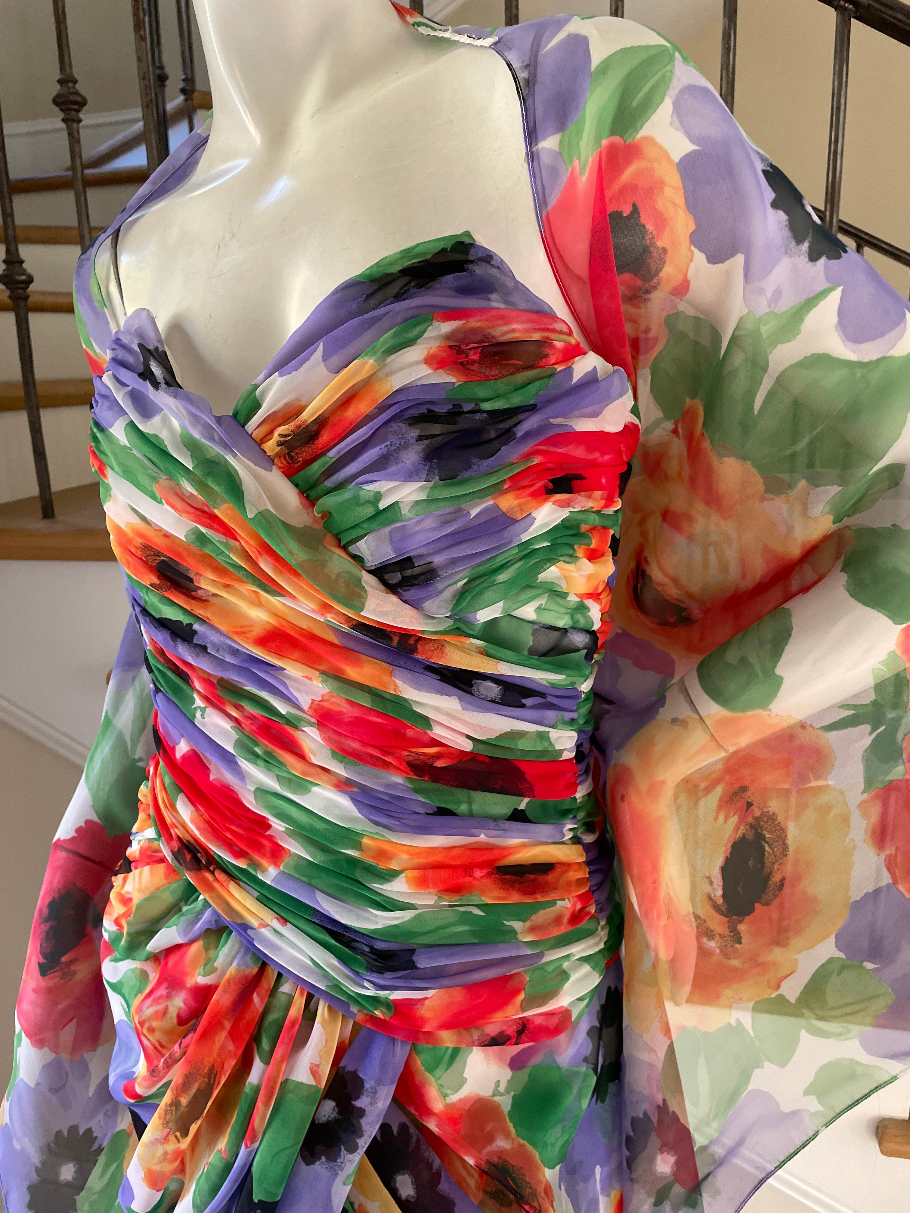 Women's Victor Costa for Bergdorf Goodman 1980's Floral Cocktail Dress with Shawl For Sale