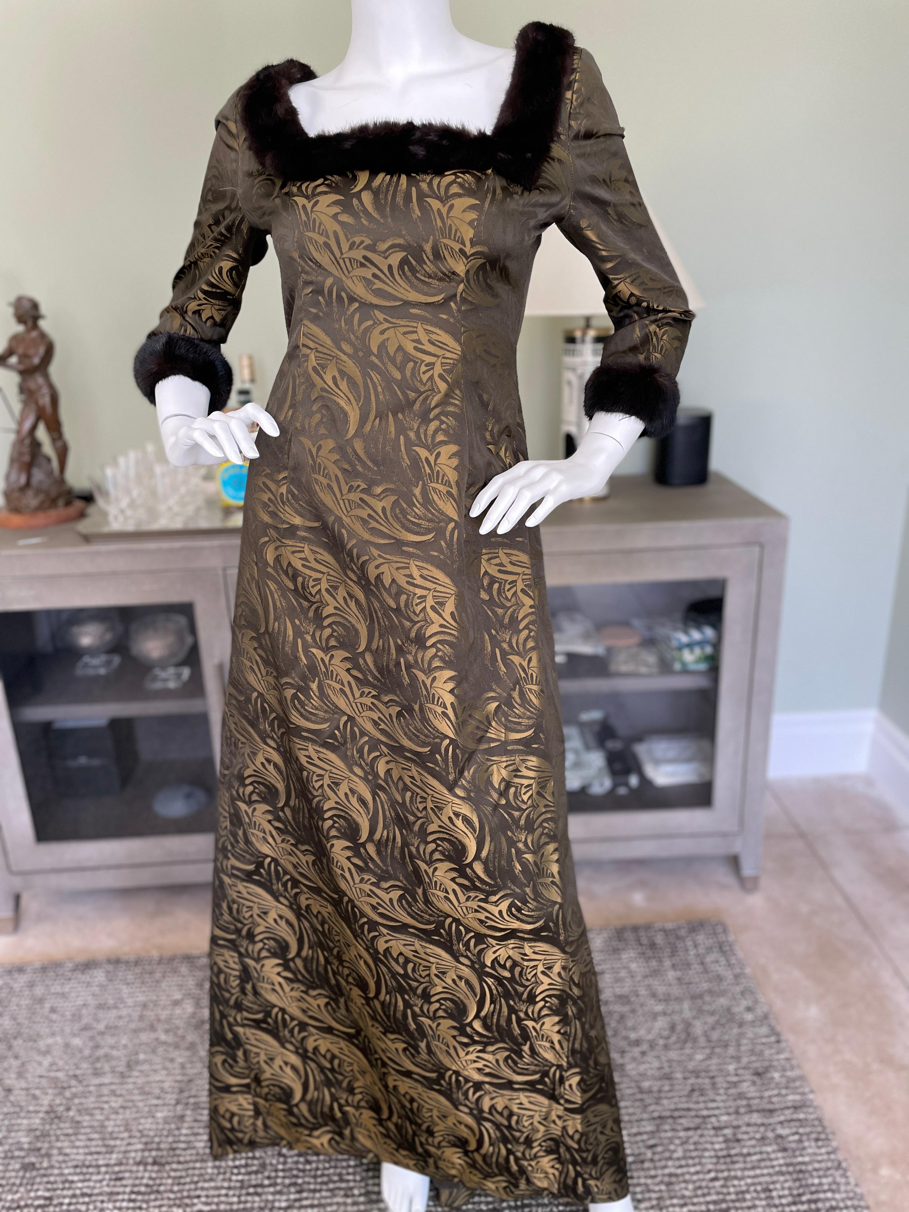 Black Victor Costa for Neiman Marcus 1980's Metallic Evening Dress with Fur Trim For Sale