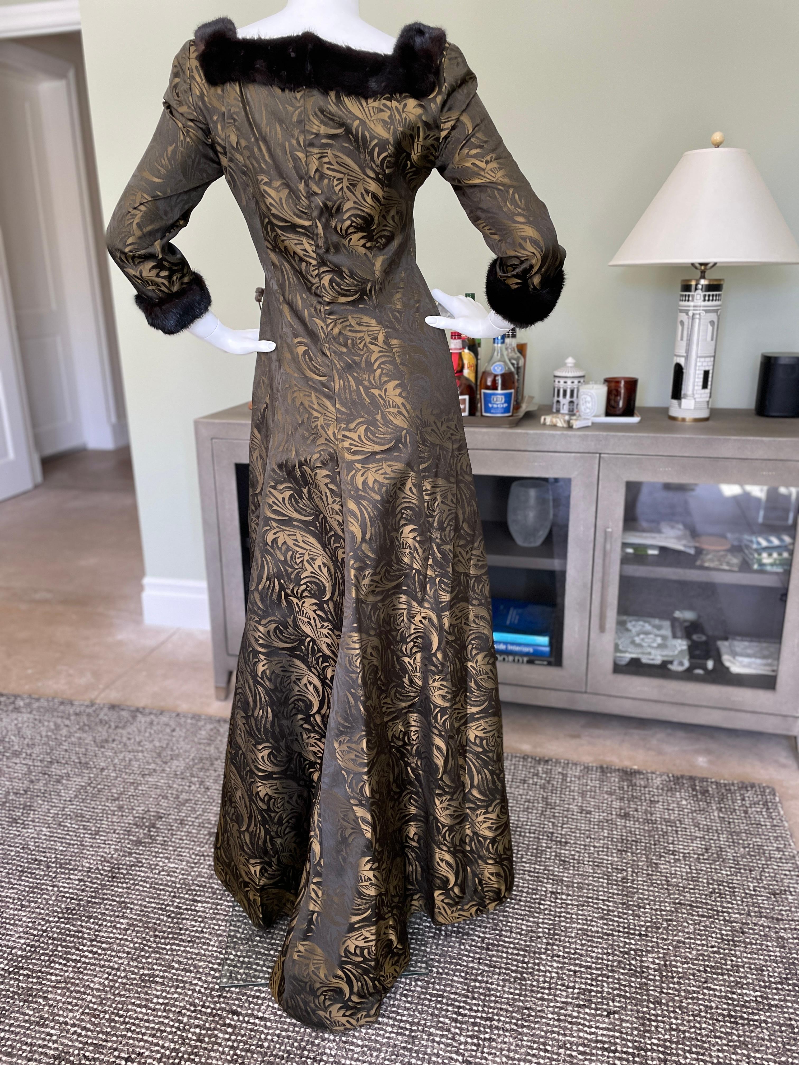 Victor Costa for Neiman Marcus 1980's Metallic Evening Dress with Fur Trim For Sale 1